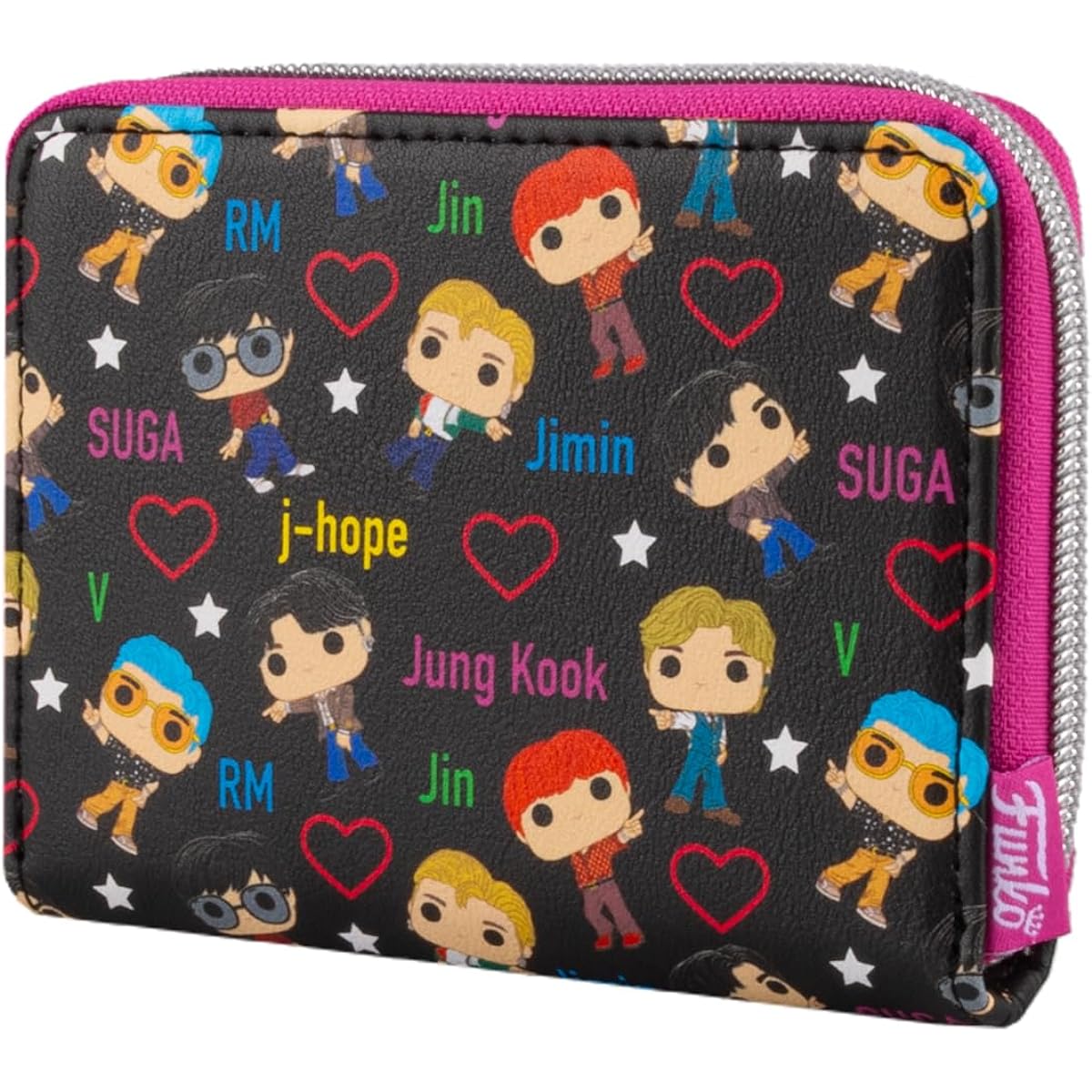 Loungefly Funko POP! Wallet: BTS Band with Heart All Over Print, Multicolor, M, Zip Around