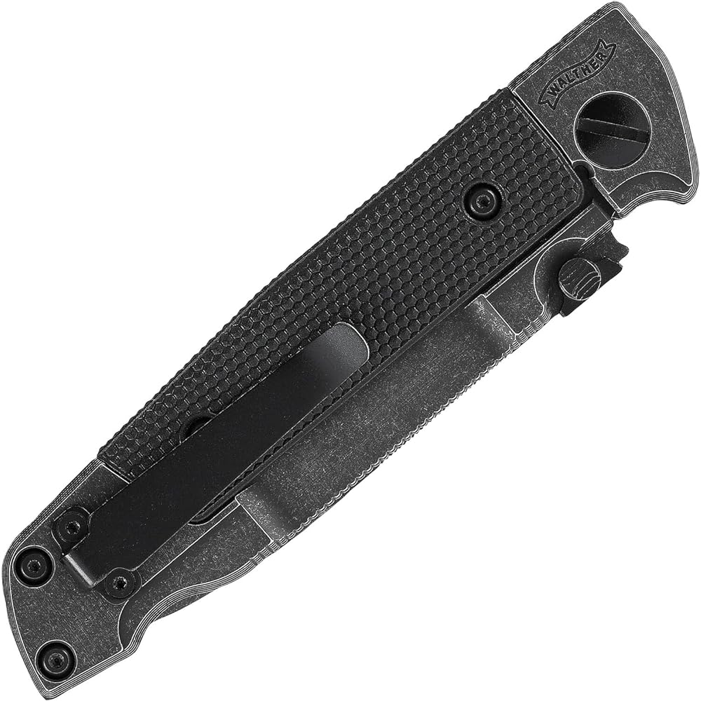 [Domestic regular product] UMAREX WALTHER Q5 Steel Frame Folder Blackwash Serrated D2 steel folding knife camping, survival, outdoor UMA50872