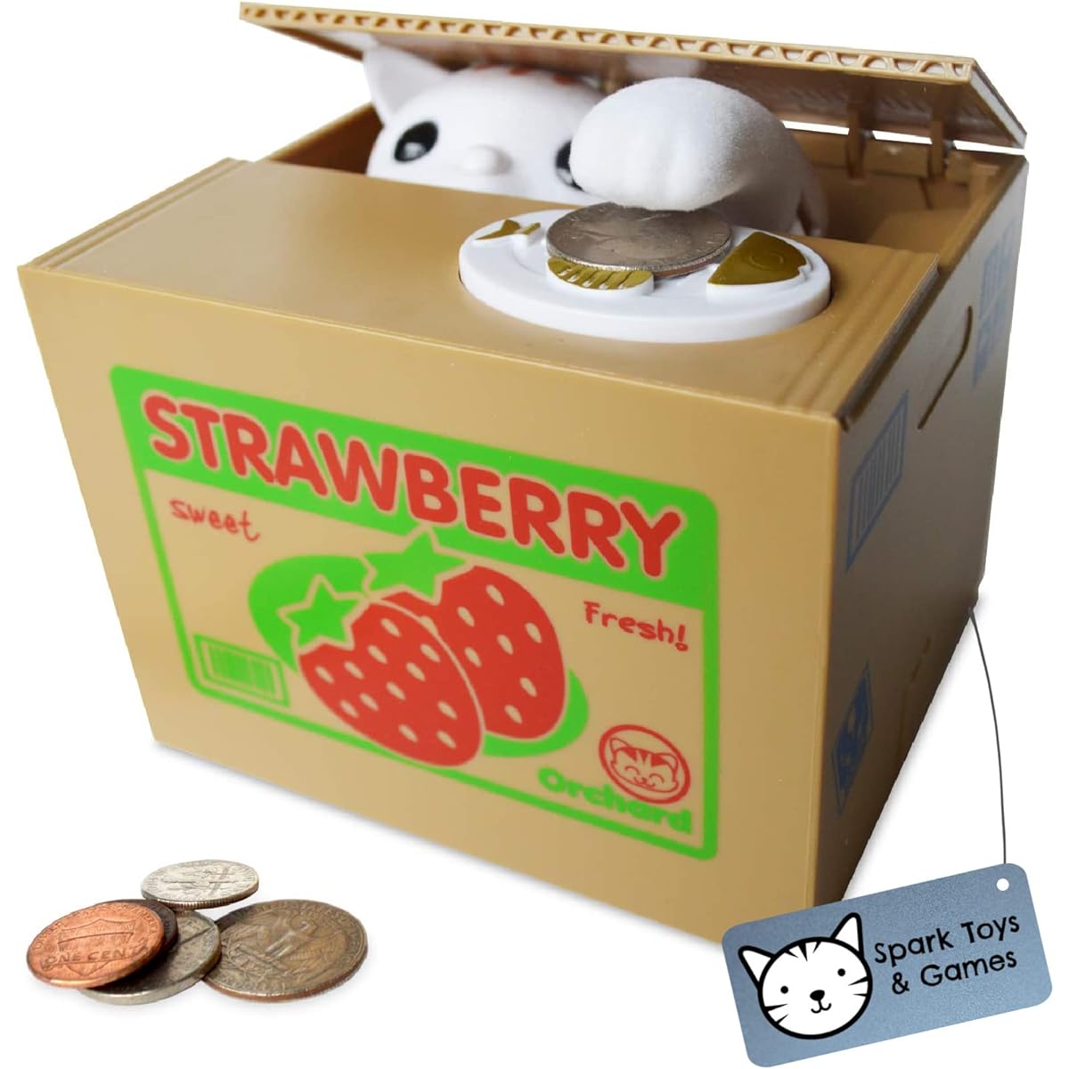 SPARK TOYS & GAMES - Stealing Kitty Cat Piggy Bank - Very Cute - Steals Coins like Magic