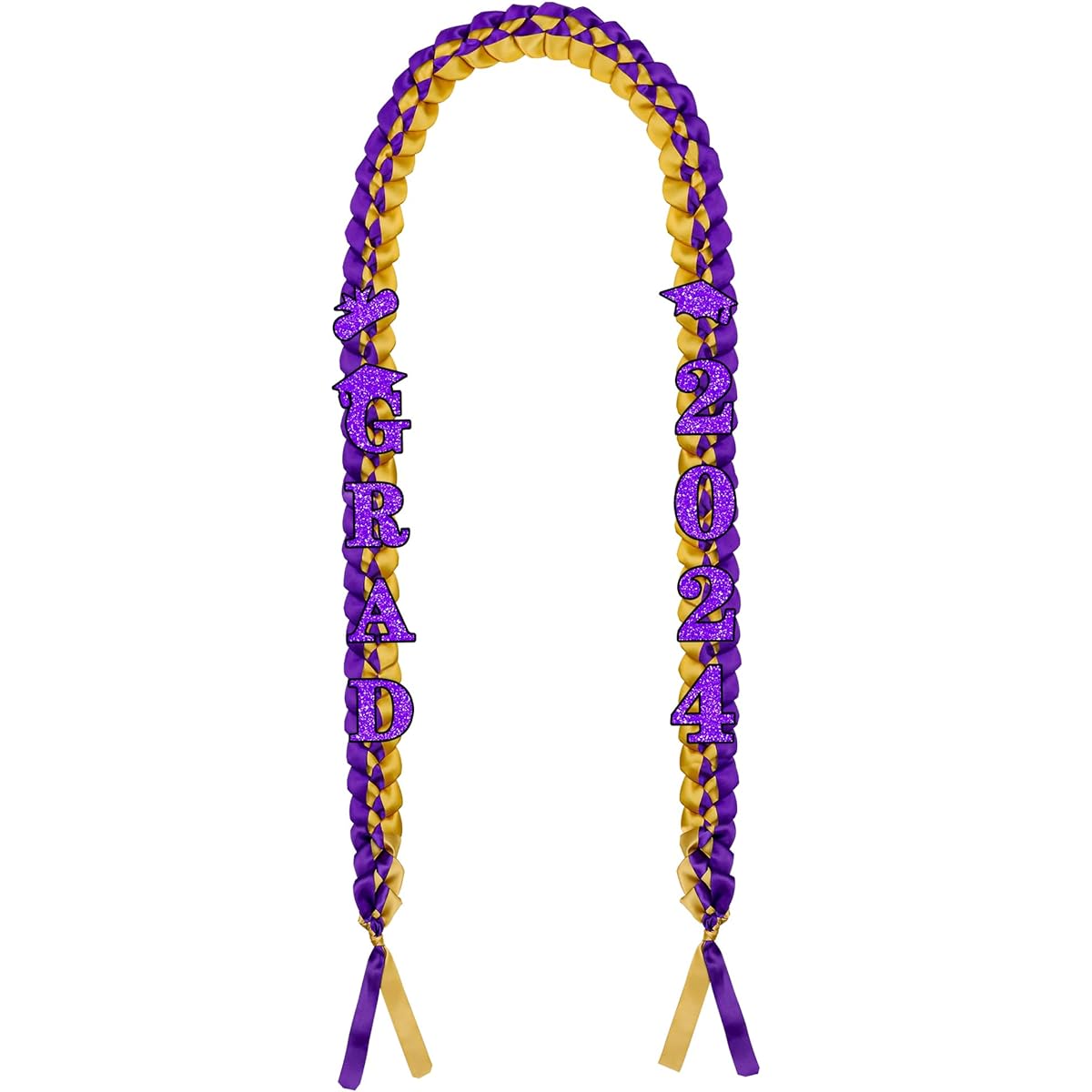 VAITAN 2023 Purple Gold Graduation Ribbon Lei and Honor Code Braided Necklace