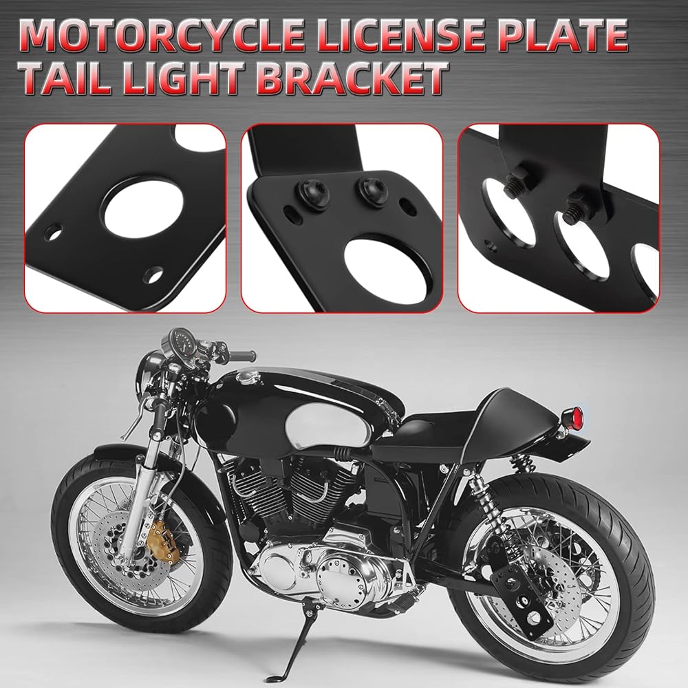 Amazicha Black 3/4" Tail Light Side Mount License Plate Bracket Custom Horizontal Vertical Holder for Harley Honda Yamaha Suzuki Kawasaki Custom Bike Cruiser Chopper Bobber