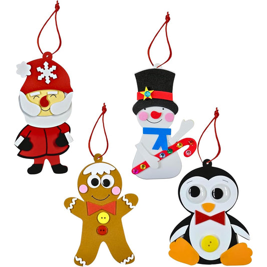 4E's Novelty Foam Christmas Character Ornament Crafts for Kids (12 Pack) Santa, Gingerbread Man, Snowman, Penguin Christmas Crafts for Kids Toddlers 4-8 3-12 DIY Ornament Craft Kit Bulk