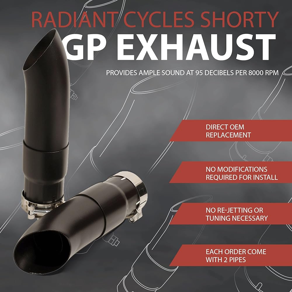 Radiant Cycles Shorty GP Exhaust Muffler 2015-2022 Indian Scout Bobber Black with Removable Baffle DB Killer Silencer
