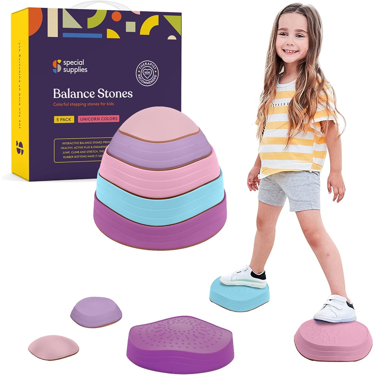 Special Supplies Kids Stepping Stones 5 Balanced Indoor and Outdoor Blocks Coordinated Balance Strength Child-Safe Rubber Non-Slip Edged Stackable