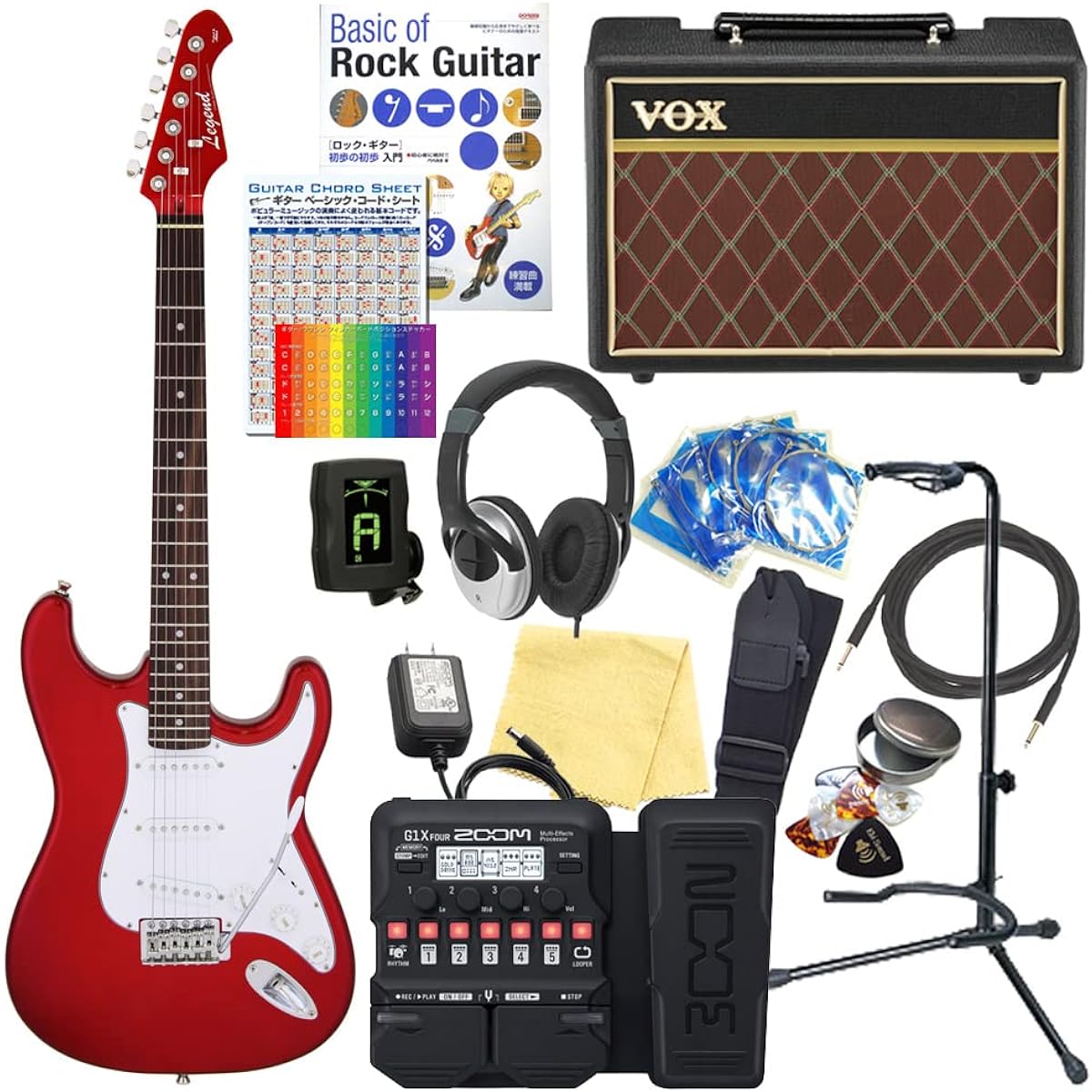 Electric guitar beginner set Stratocaster type 18-piece set with VOX amp Legend LST-Z CACA [ZOOM G1XFour multi-effector included]