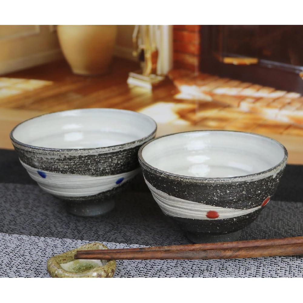 Shigaraki ware married couple rice bowl [Milky Way (blue/red) set bowl w910-01＿910-02] Couple Meoto Pair Couple Shigaraki ware Ceramic Pottery Tableware Rice bowl Rice bowl Stylish Gift Present Gift