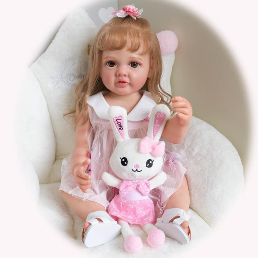55CM Full Body Silicone Reborn Doll Princess Toddler Realistic Baby Doll Handmade 3D Skin Multi-layer Painting with Visible Veins,Brown Eyes