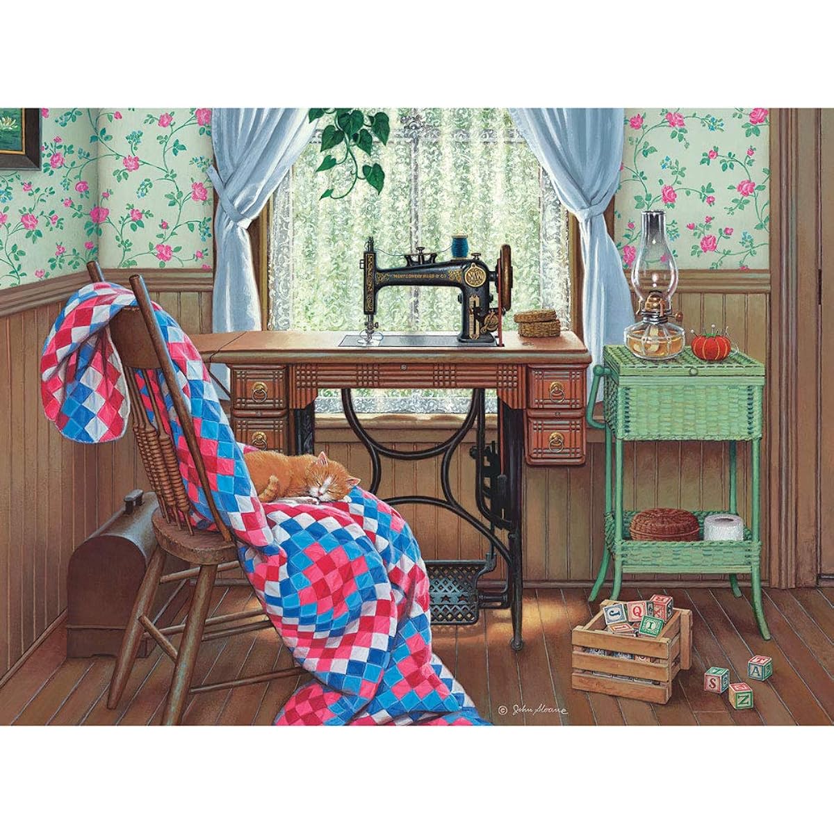Bits and Pieces - 300 Piece Jigsaw Puzzle for Adults 18" X 24" - Corner - 300 Pieces Americana Jigsaws by Artist John Sloane