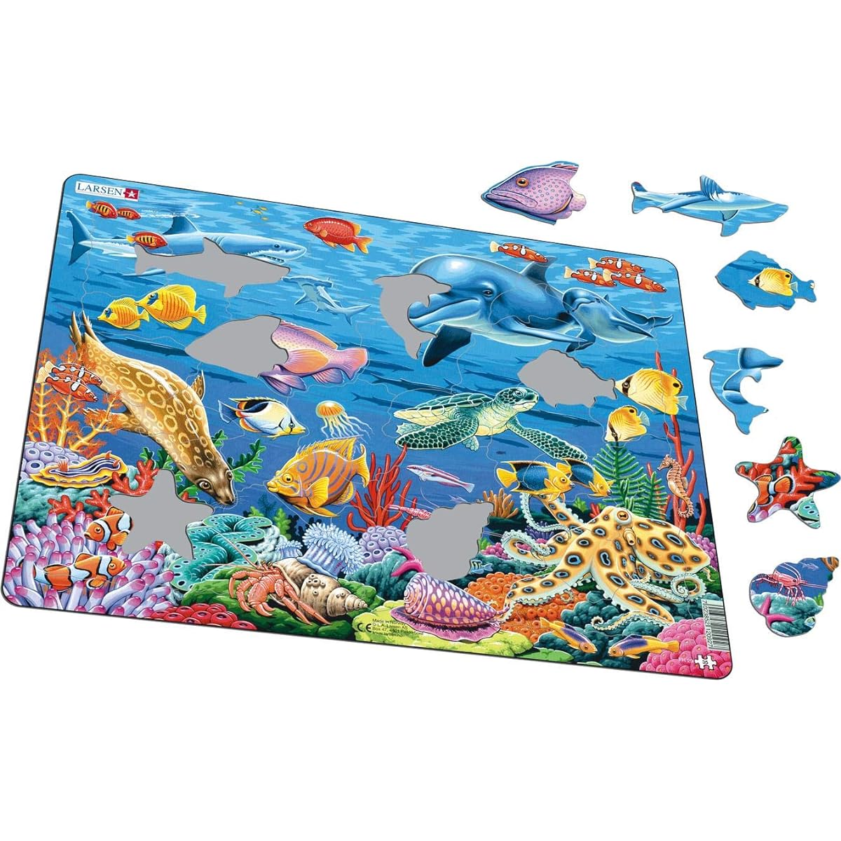 Larsen Puzzles Coral Reef Educational Jigsaw Puzzle for Kids 35 Piece Tray & Frame Style Puzzle - Handcrafted Exclusively from Norway