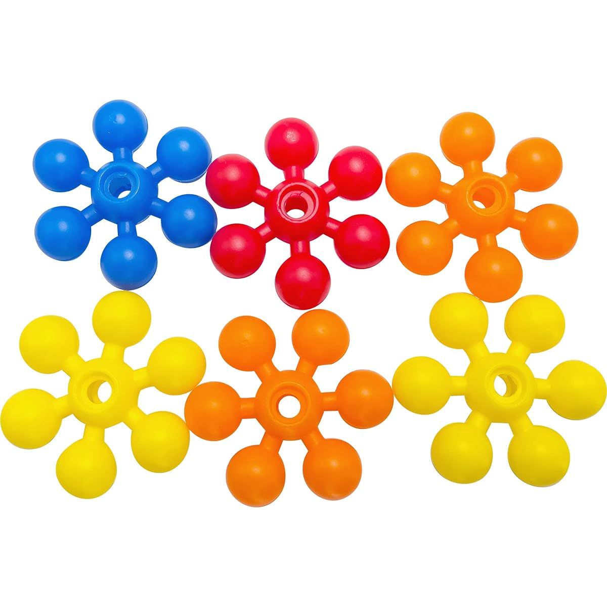 M&M Mandarin Bird Toy 2122 Pk6 Big Bead Star - Brightly colored large plastic foot toy with interlocking central circular hole, versatile, smooth beak and foot-friendly design