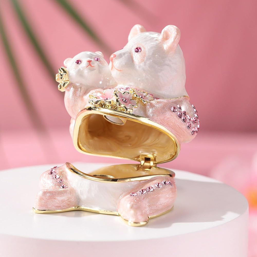 Panda & Baby Sakura Jewelry Box Pierce Tokyo Ginza PICALS Tokyo Ginza PICALS Cute Brand Stylish Present Object Figurine Animal Birthday Present Proposal Pet Urn Memorial Box Pet (Pink)