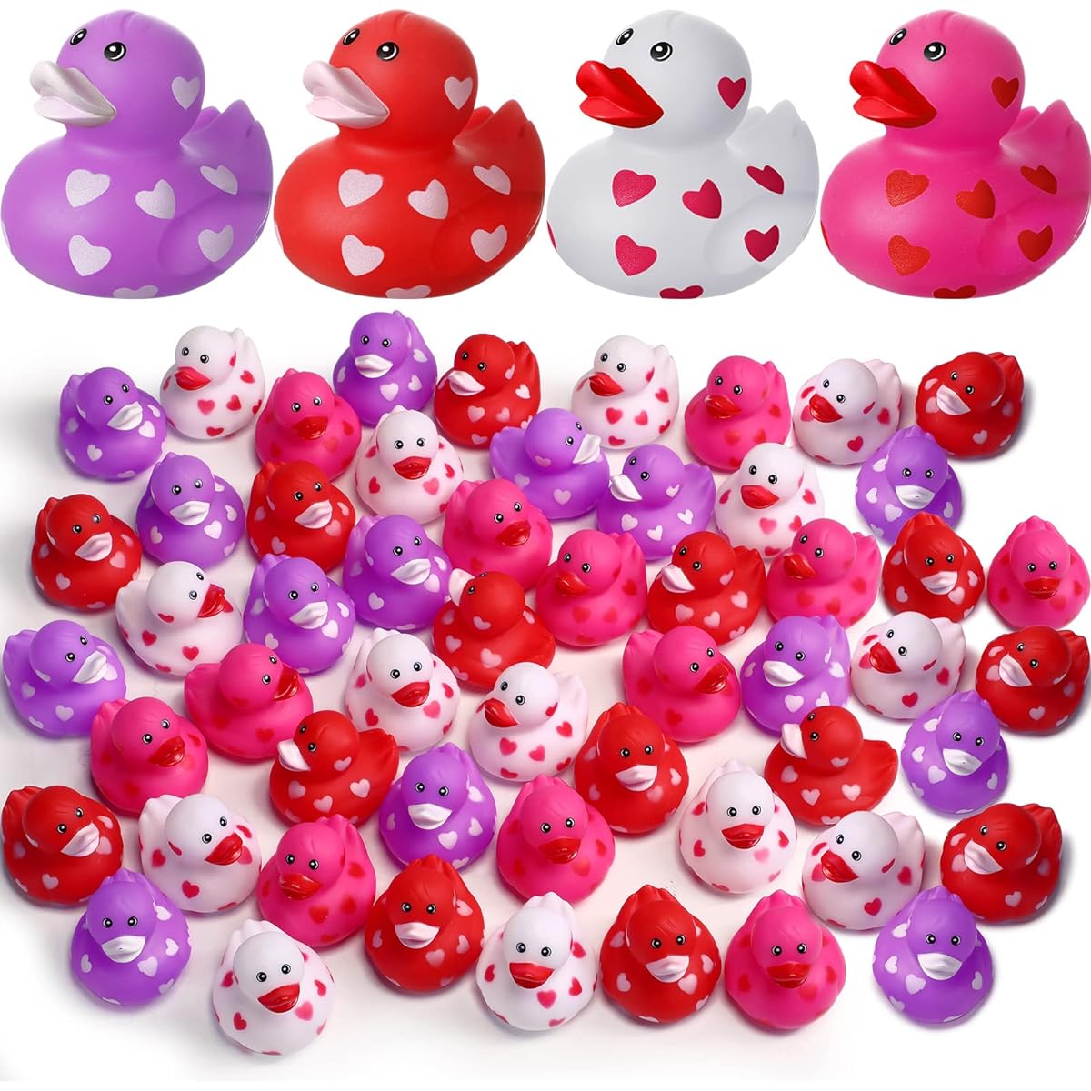 2" Valentine Rubber Ducks 12 24 48 Pack Valentine's Day Heart Ducks Tiny Little Rubber Ducks Pool Bathtub Toys Party Favors Decorations Classroom Giveaways Exchange Gifts (24 Pieces)