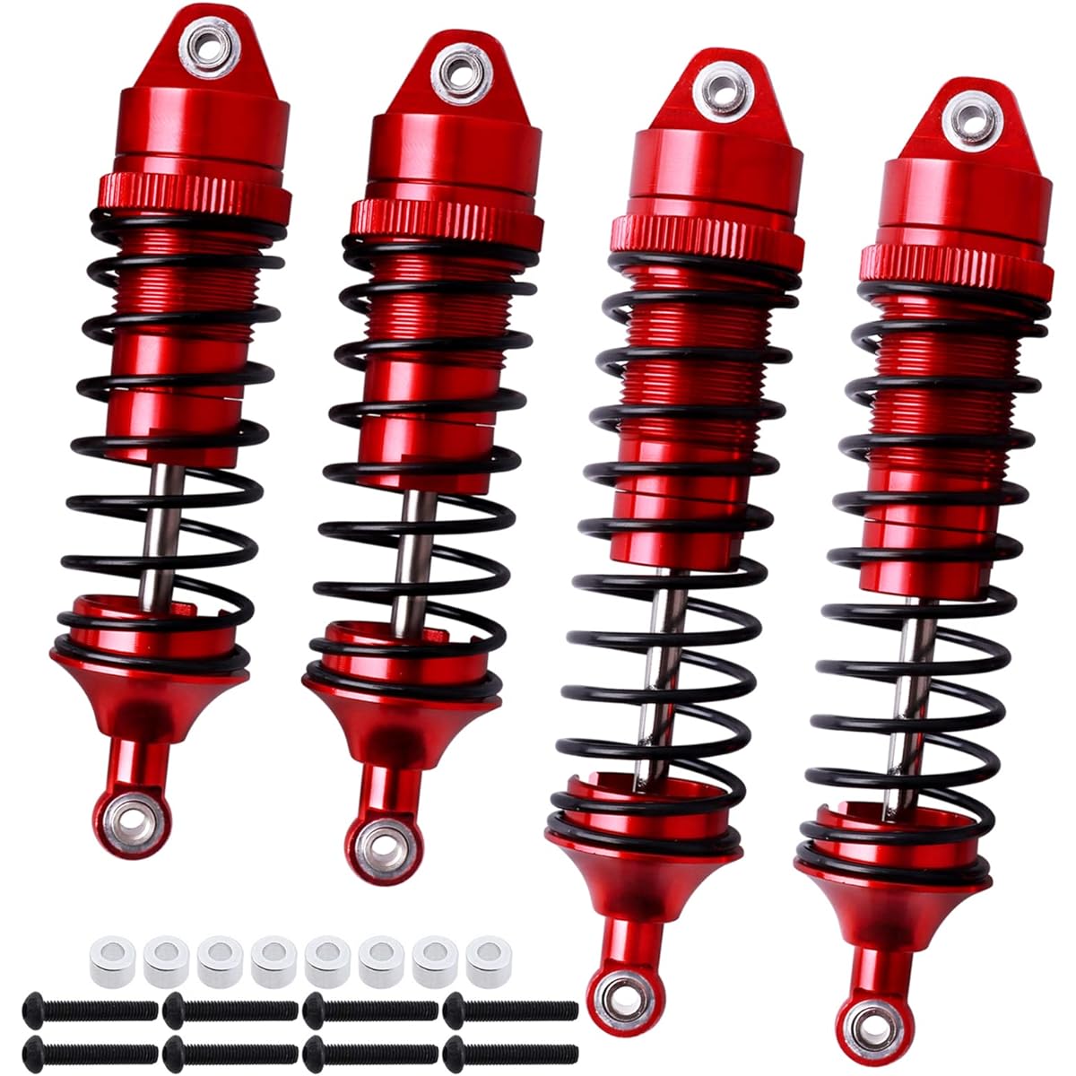 FriHobby RC Shocks All Metal Aluminum Threaded Absorber Damper Upgrade Parts for Traxxas Slash 4x4 Rustler 4x4 Stampede 4x4 Hoss 4x4 Replacement 5862 Big Bore Shock Set (Red)