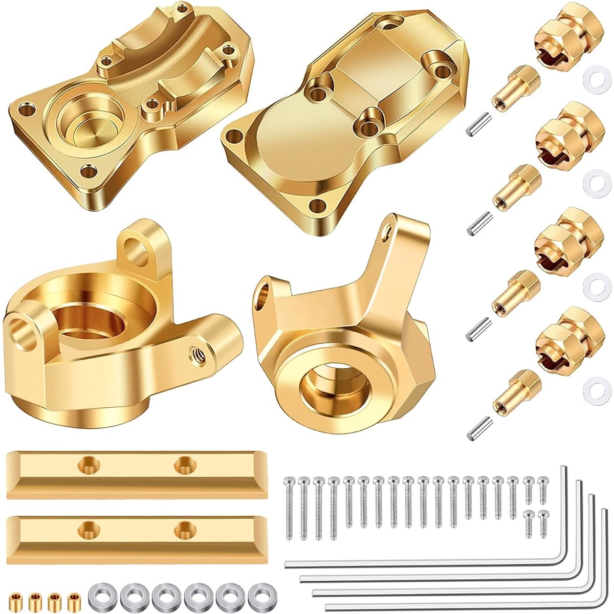 AIMROCK Brass Steering Knuckle & 7mm Wheel Hex Hub & Diff Cover & Boulder Bar for Axial SCX24 Deadbolt Brocon C10 Gladiator 1/24 RC Crawler 4WD Truck (Gold)