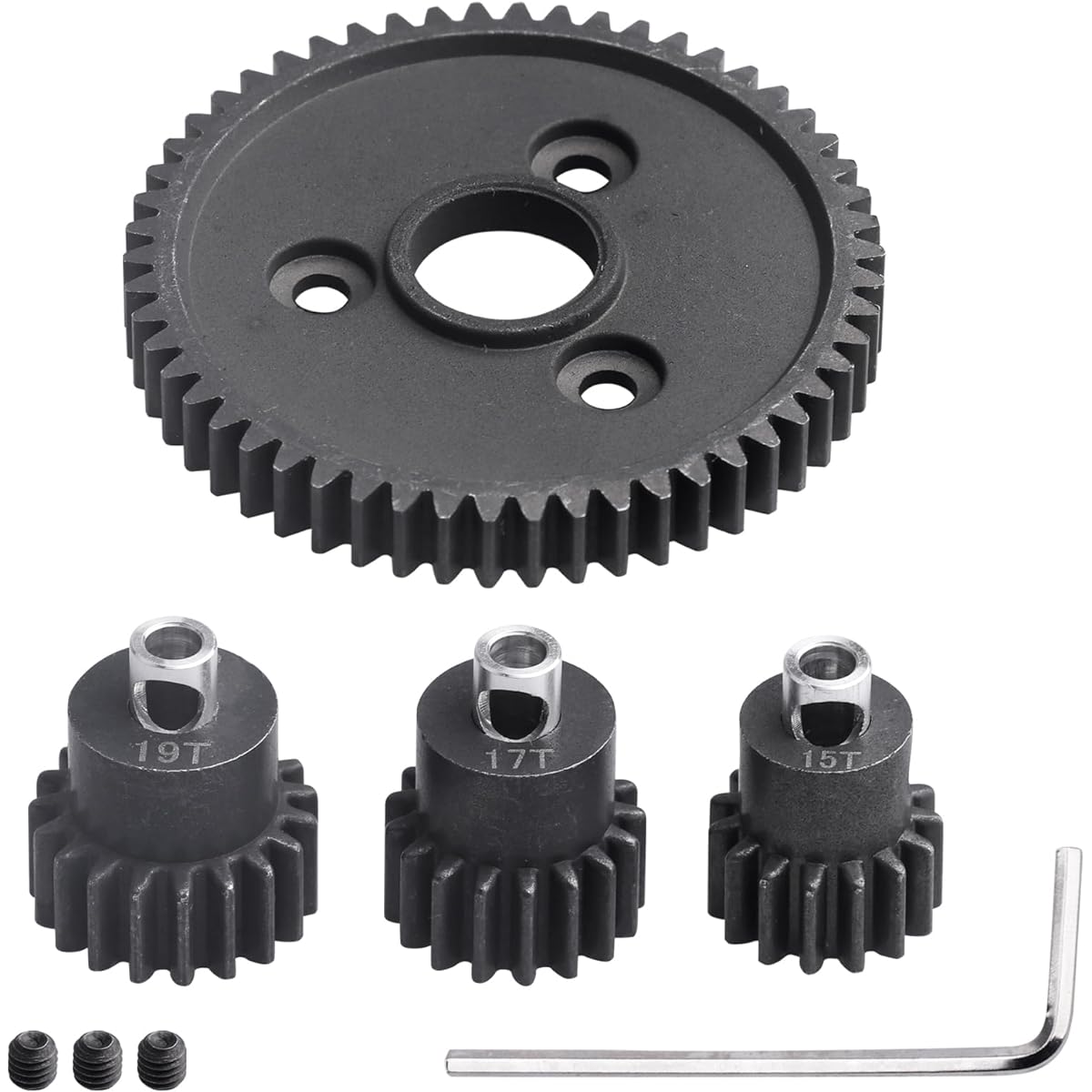 CrazyHobby RC Metal Steel 54T 32P Spur Gear 15T/17T/19T Pinion Gear Set Replacement for 3956 Traxxas Slash 4x4 4WD/2WD/VXL Rustler 4X4 VXL Rally/Stampede 4x4 VXL/Summit/E-REVO/T-Maxx