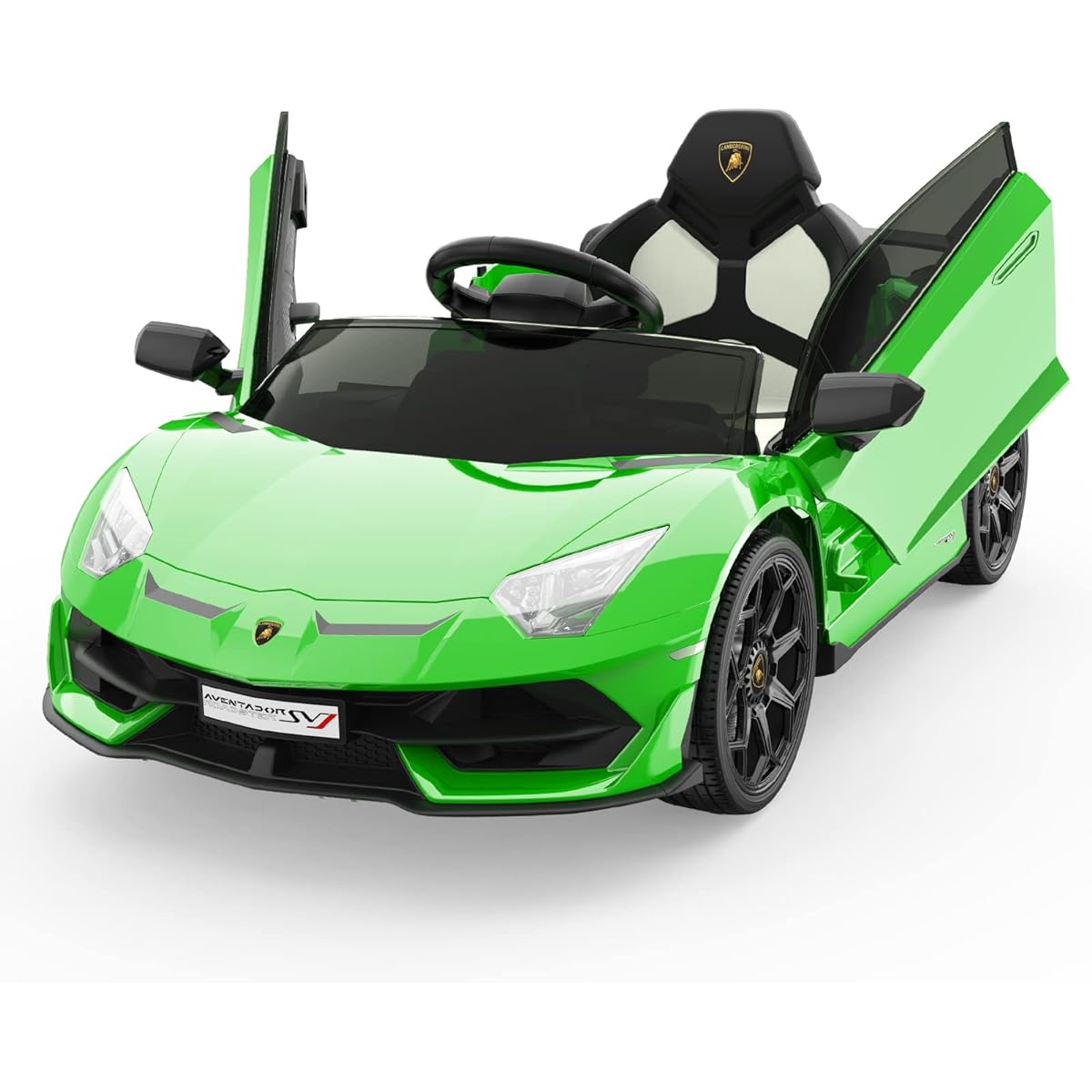 Hetoy Ride on Car for Kids 12V Licensed Lamborghini Electric Car Battery Powered Sports Car with Controls, 2 Speed, Sound System, LED Headlights, Hydraulic Doors