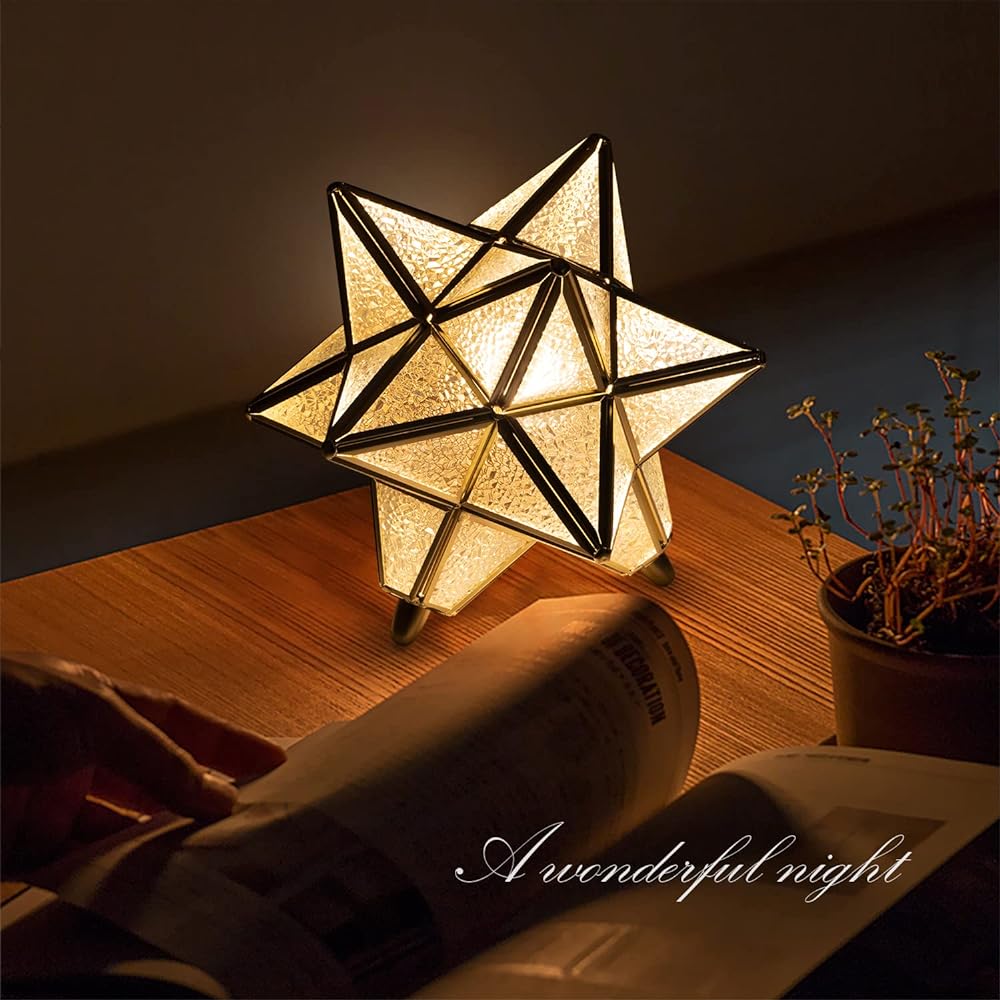 Cerdeco Fantastic Star Silhouette Table Light Stand Lighting Desk Light Brass & Glass Atmospheric Shadow Interior Lighting Indirect Lighting Stand Light Bedside Lamp Easy Luxury Star Shape TBL43