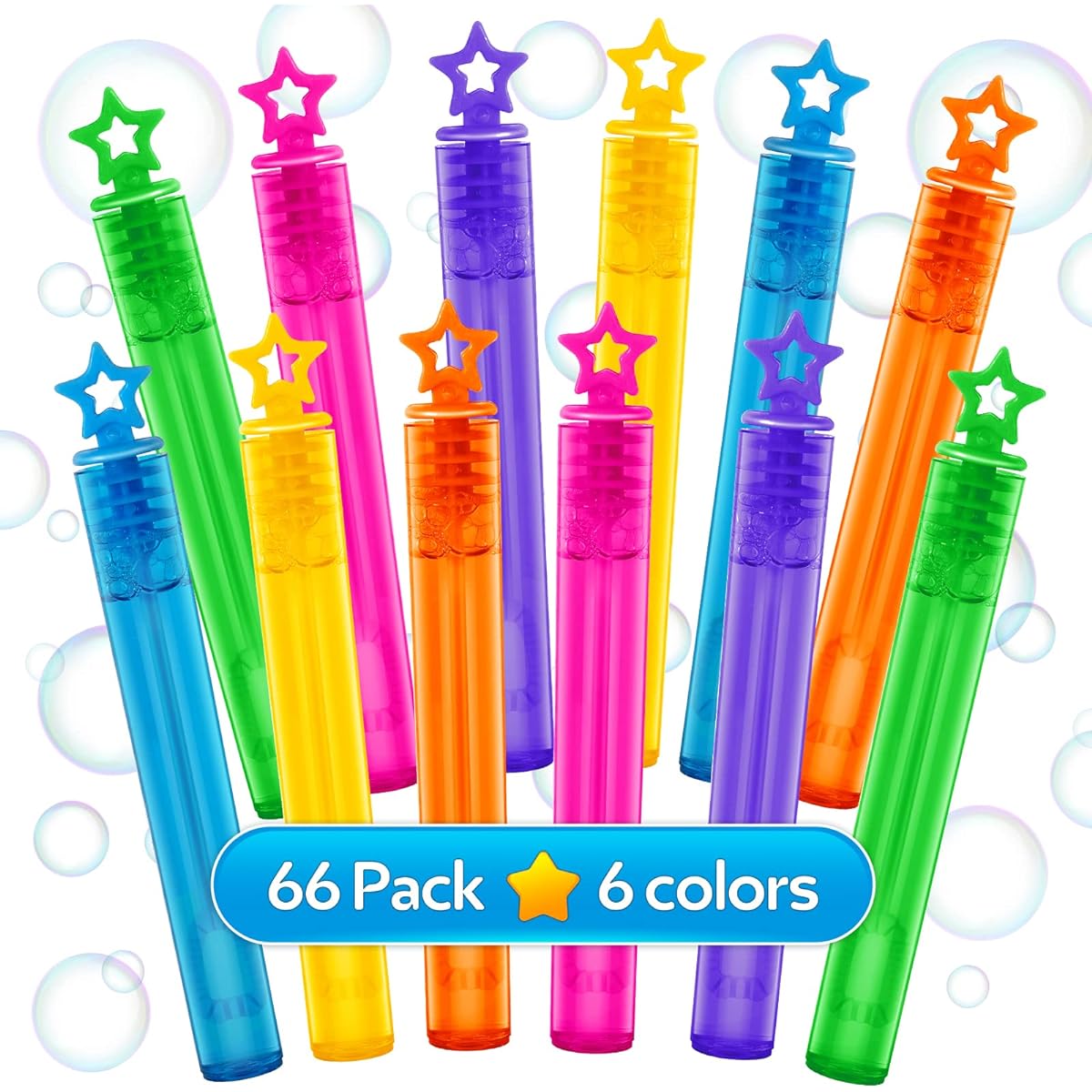 66pcs Mini Bubble Wands 6 Colors for Kids Bulk Party Favors Theme Birthday Christmas New Year Valentine's Day Carnival School Class Giveaways for Boys & Girls Ideal Goodie Bag Stuffers