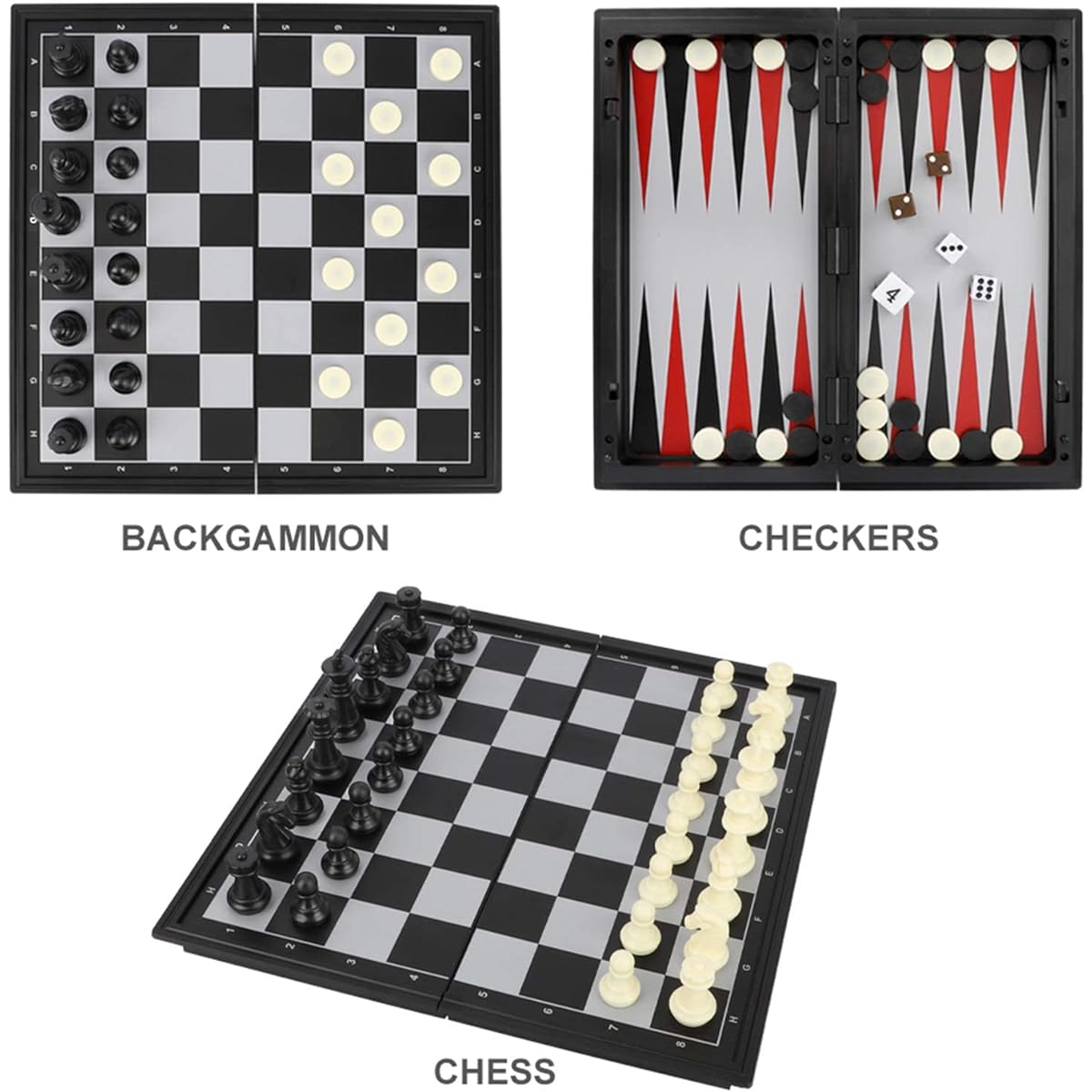 Travel Chess Set for Kids and Adults 3-in-1 Magnetic Checkers Backgammon Folding Board Game Educational Toy with Storage Bag 9.8" x 9.8"