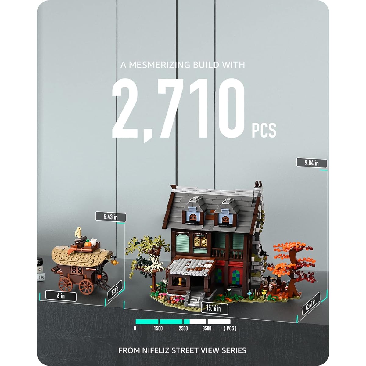 Nifeliz Medieval Hotel, Quaint House Building Set Surrounded by Flowers MOC Construction Model Toys Gift for Adults (2,710 Pieces)