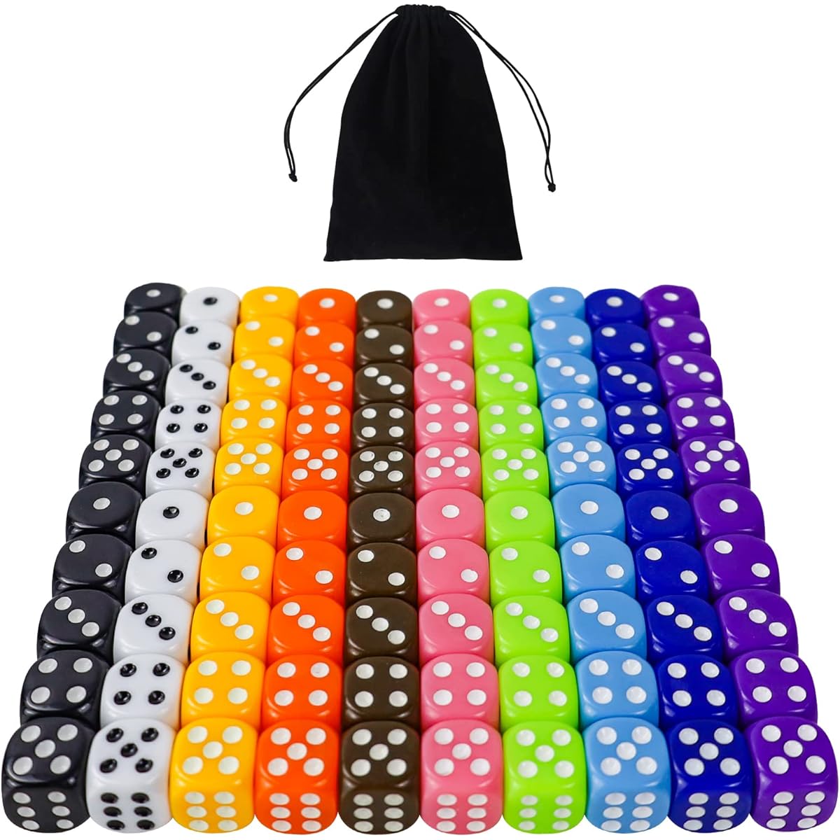 SLAKOZYT 6-sided Dice Set 16mm Opaque Acrylic Game Dice for Board Games, Dice Games, Math Games with Velvet Pouch, 10 Colors