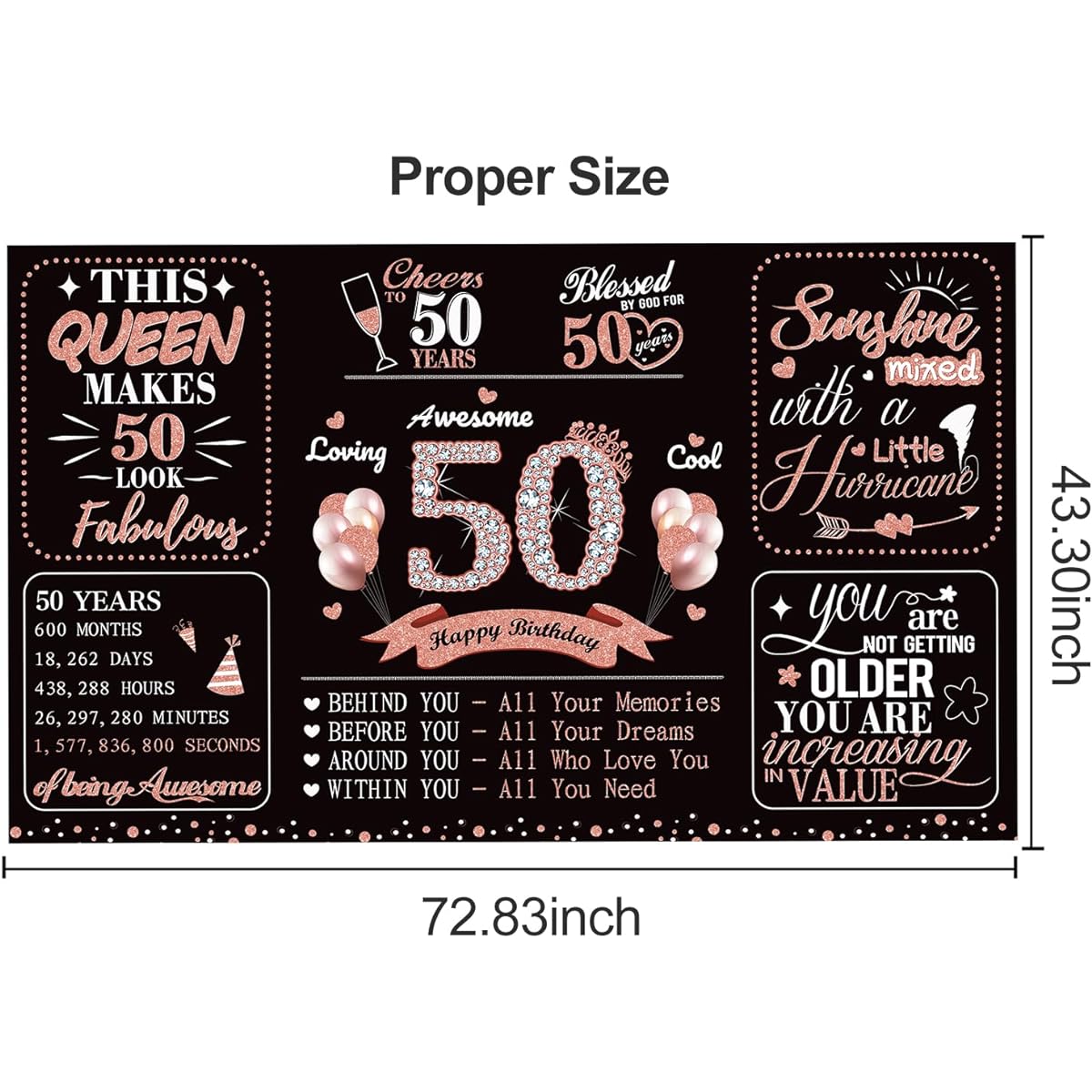 Large 50th Birthday Banner Party Decorations for Women Rose Gold 50th Birthday Backdrop Party Supplies 50th Birthday Poster Photo Decorations for Indoor/Outdoor