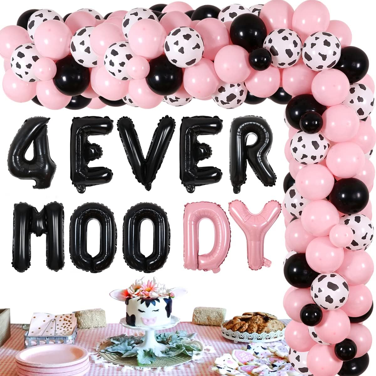 Cow Birthday Decoration 4th - Holy Cow I'm 4 Birthday Decorations Girls Pink Cow Spot Balloon Garland Arch Kit 4 Ever Moody Foil Balloons Girls 4th Birthday Cow Theme Party