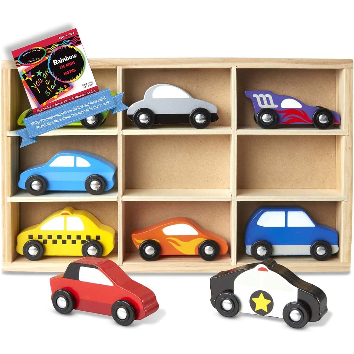 Melissa & Doug 9 Piece Wooden Car Set 1 Theme Compatible M&D Scratch Fun Mini Pad (03178)