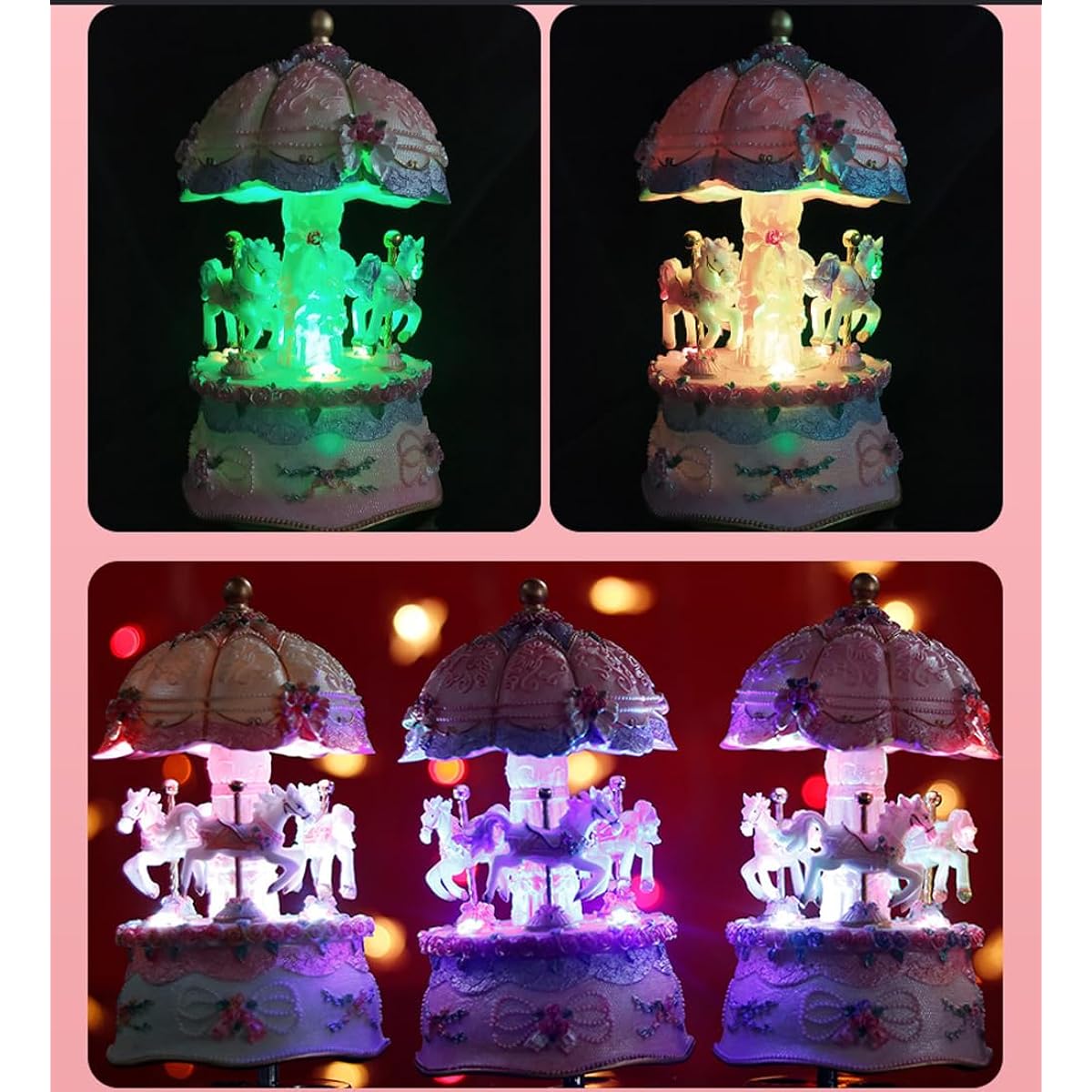 Carousel Music Box for Kids Girls Rotating Music Box Color Light Winding Musical Christmas Valentine Birthday Anniversary Present Mother Women Daughter Wife Girlfriend Clockwork Music Box