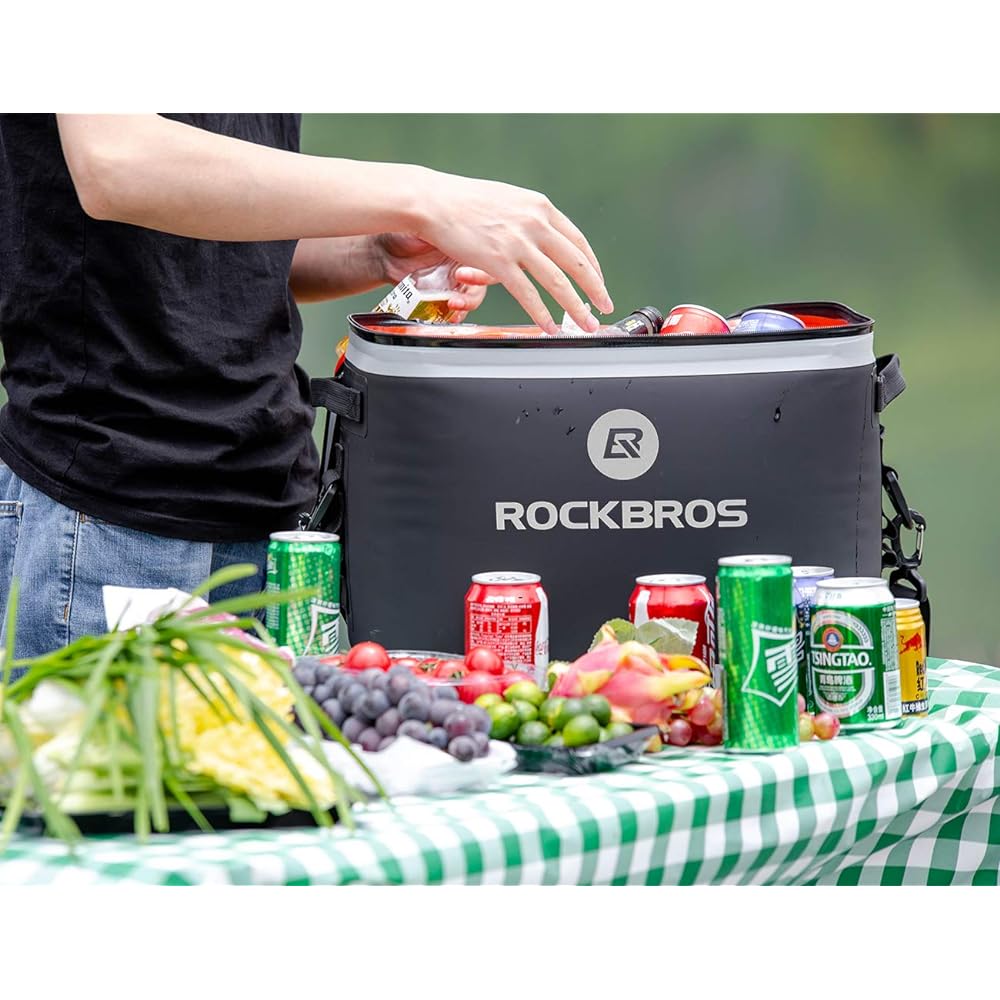 ROCKBROS Cooler Box, Small Soft Cooler Box, Cold Retention Power Approximately 48 Hours, 18L Large Capacity, Fishing, Camping, Lunch Boxes, BBQ, Cherry Blossom Viewing, Picnics, Fireworks, Stylish, Handbag, Shoulder Bag, Portable (Black)