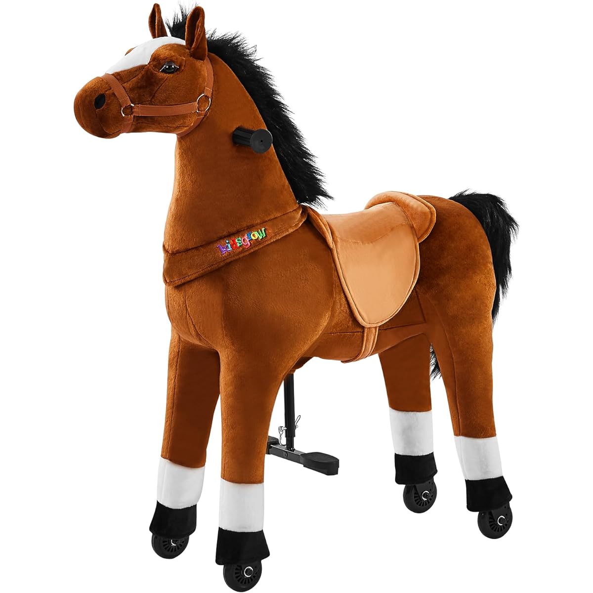 Kidsgrow Ride-on Horse Toys for Kids Equestrian Horse Pony Rider Mechanical Cycle Walking Action Plush Toy for Ages 4-9 No Batteries or Electricity Required Max Load 165 lbs Medium