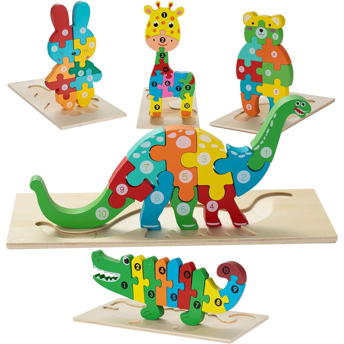 Wooden Puzzle Toddler Kids Ages 3+ 5 Pack Cardboard Animal Puzzle for Toddler Toys (Combination 2)