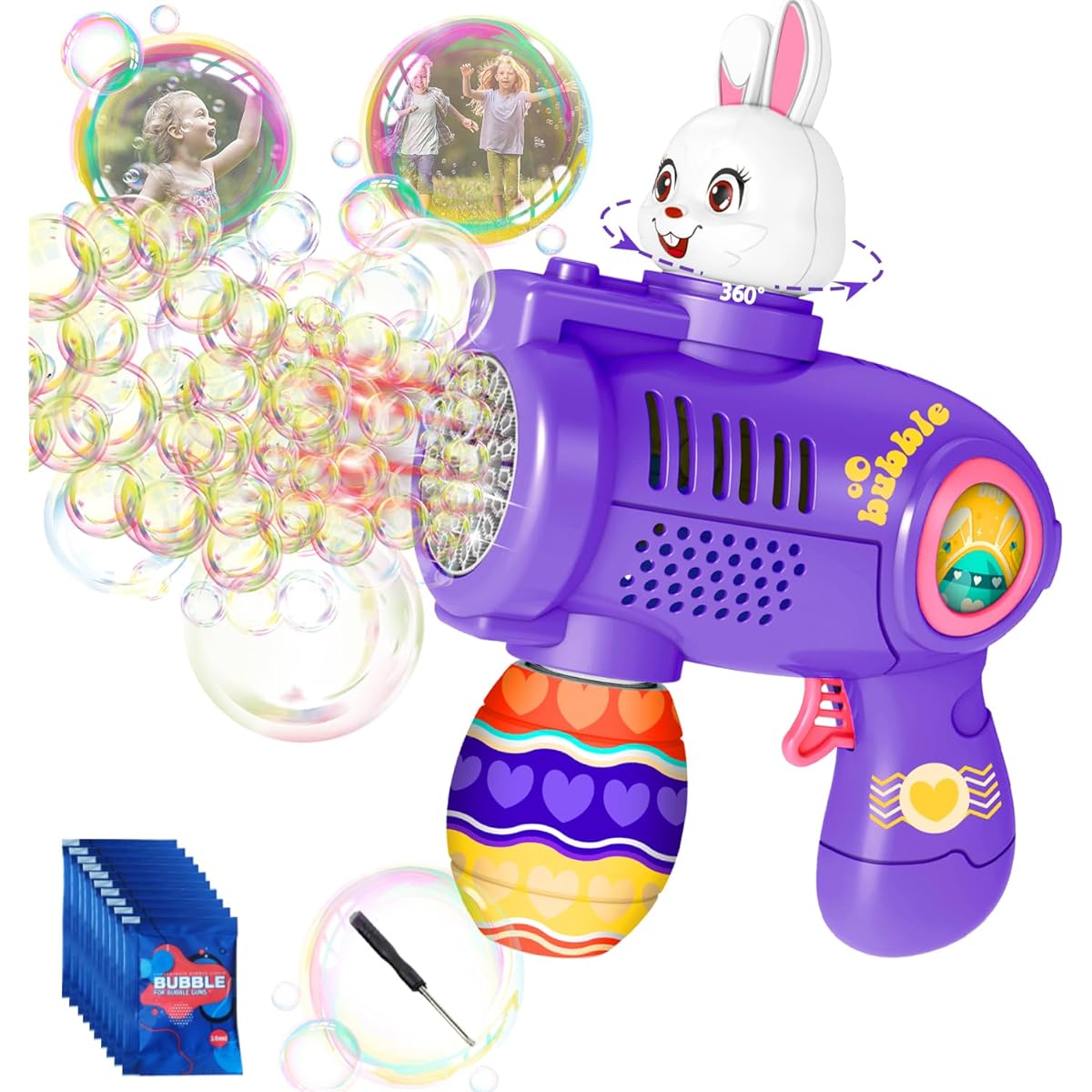 Easter Bubble Machine Leak-Proof Rich Bubble Rabbit Bubble Blower with Easter Elements Portable Bubble Maker Outdoor Easter Toys for Kids
