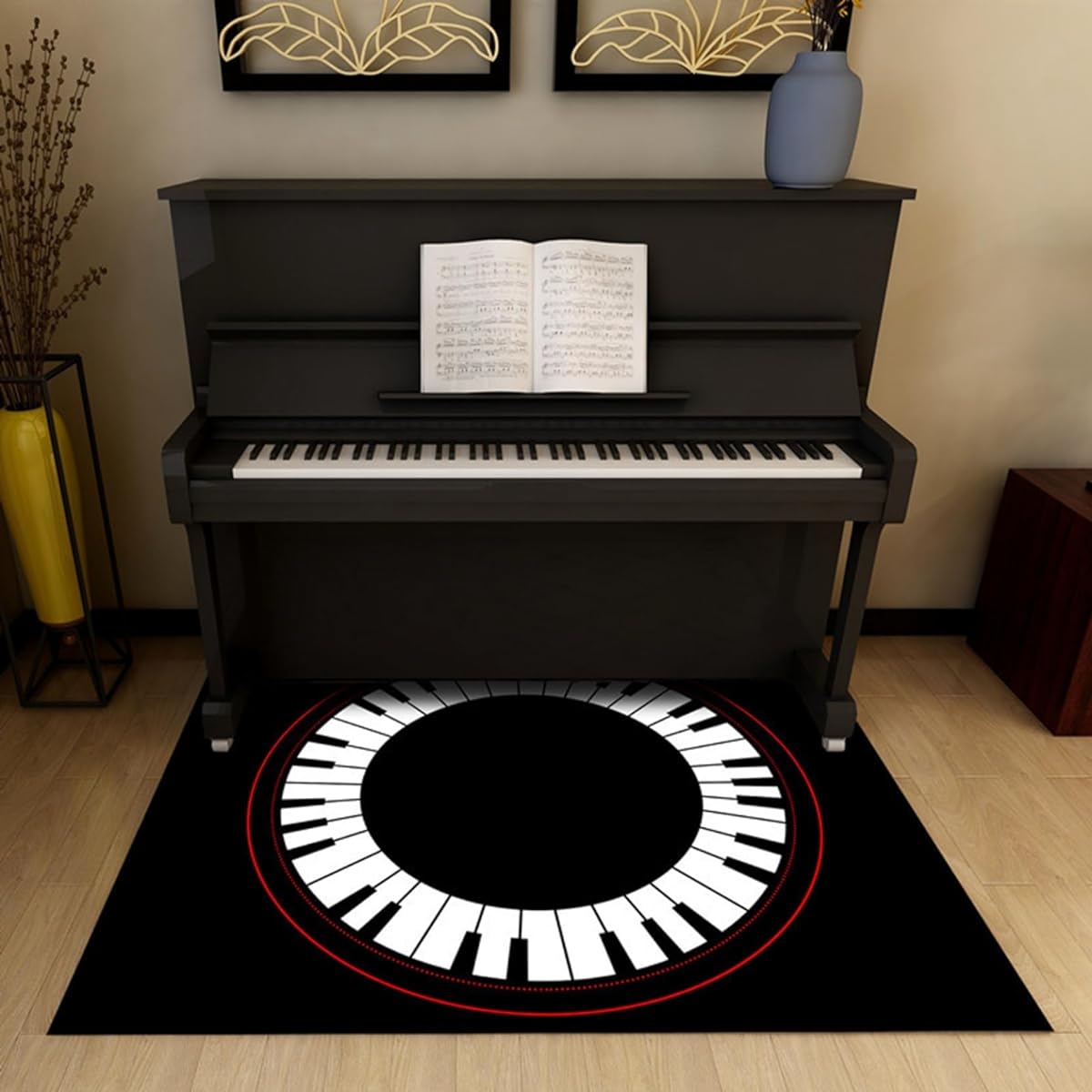 Piano Soundproof Carpet Rectangular Piano Key Pattern Square Piano Mat Rug Soundproof Carpet Short Pile Digital Piano 7mm Thick Easy to Clean Non-Slip Protects Floor from Scratches Soundproofing Anti-Vibration 180X160cm Percussion Gift Chair