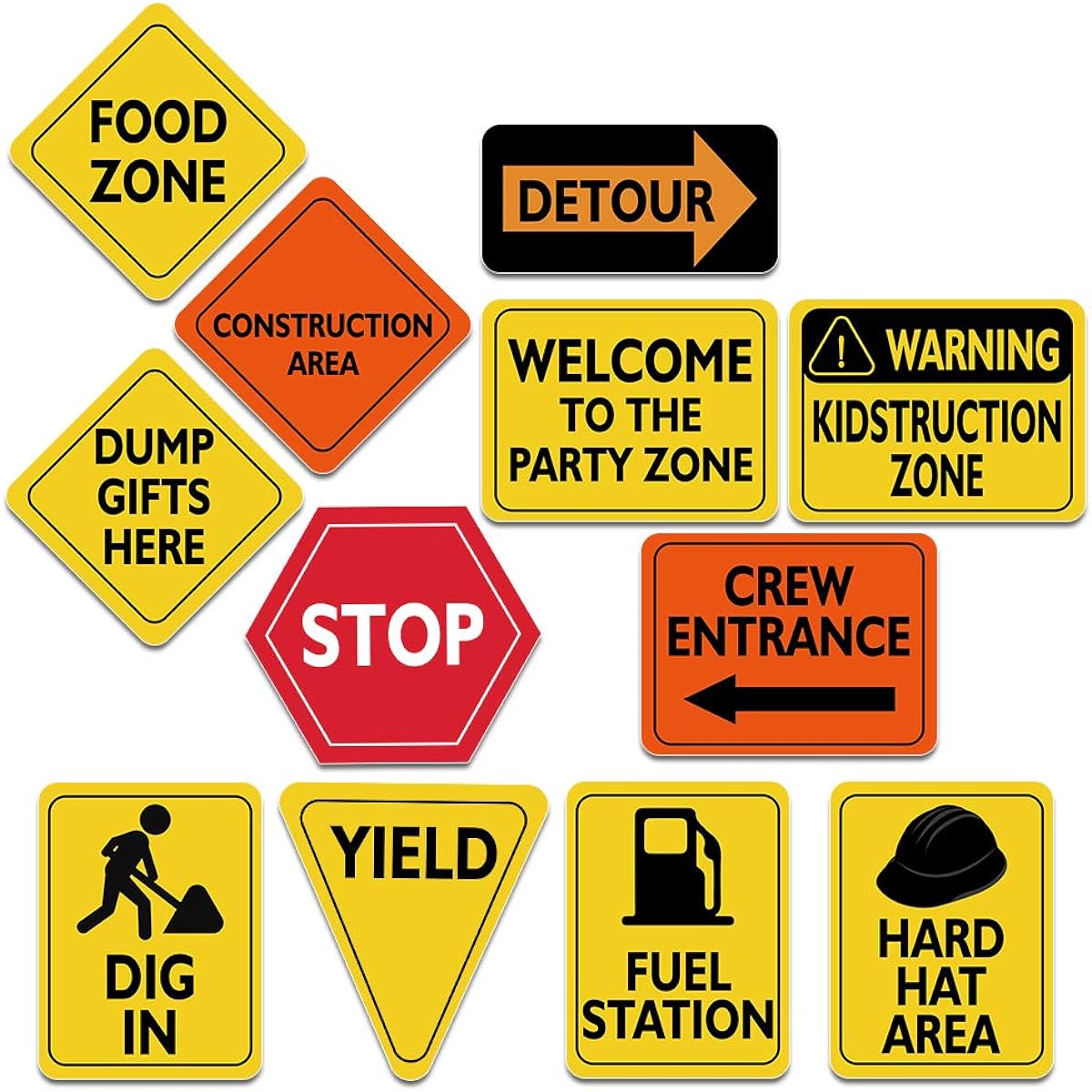 WERNNSAI Construction Zone Party Decorations - 12pcs Size 8" Traffic Sign Cutouts for Boys Kids Birthday Party Construction Theme Party Supplies
