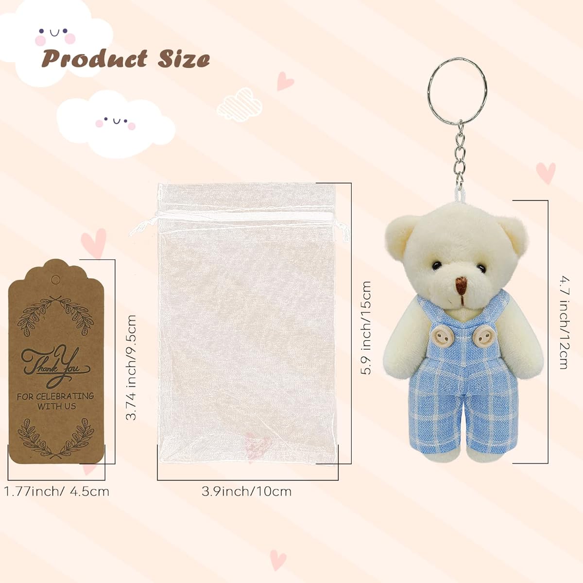 12 Sets Miniature Teddy Bear with Clothes 4.7 Inch Stuffed Mini Couple Joint Bear DIY Keychain Souvenir Birthday Wedding Christmas Valentine Decoration Party Favors (Blue)