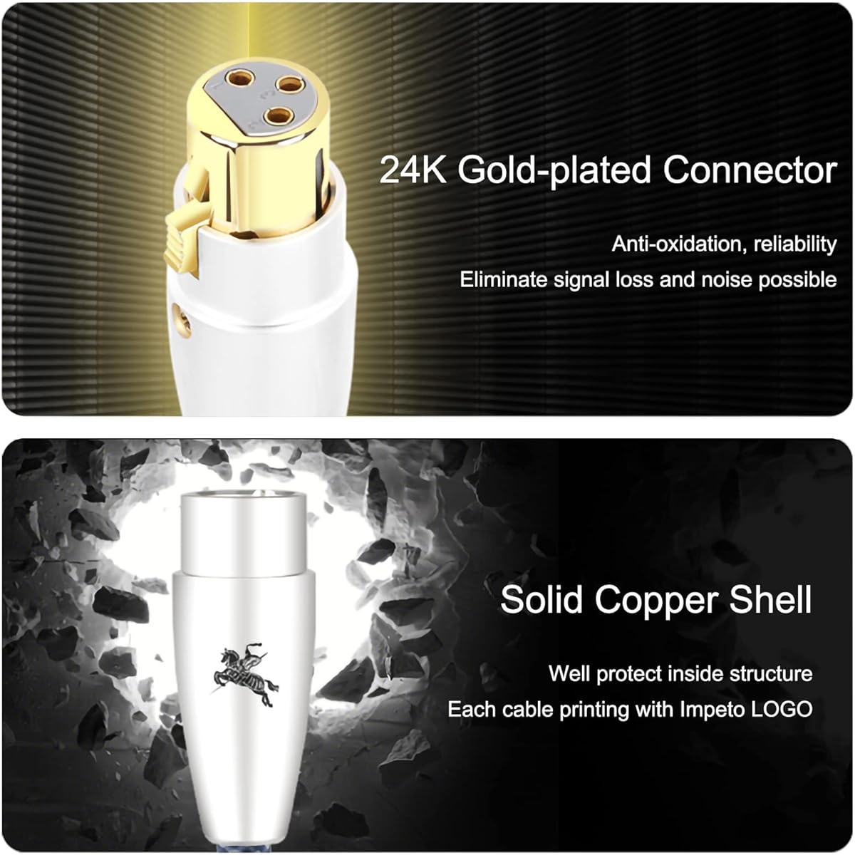 Impeto XLR Microphone Cable Single Crystal Copper Conductor 3 Pin Balanced XLR Speaker Cable Male to Female Microphone Cable 24K Gold Plated Pure Copper Connector IMP2210 5ft/1.5m 1 Pair