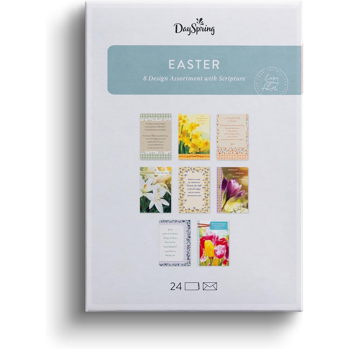 DaySpring - Aster Blessings - 8 Assorted Designs with Bible - Easter Box Cards and 24 Envelopes (U1617)