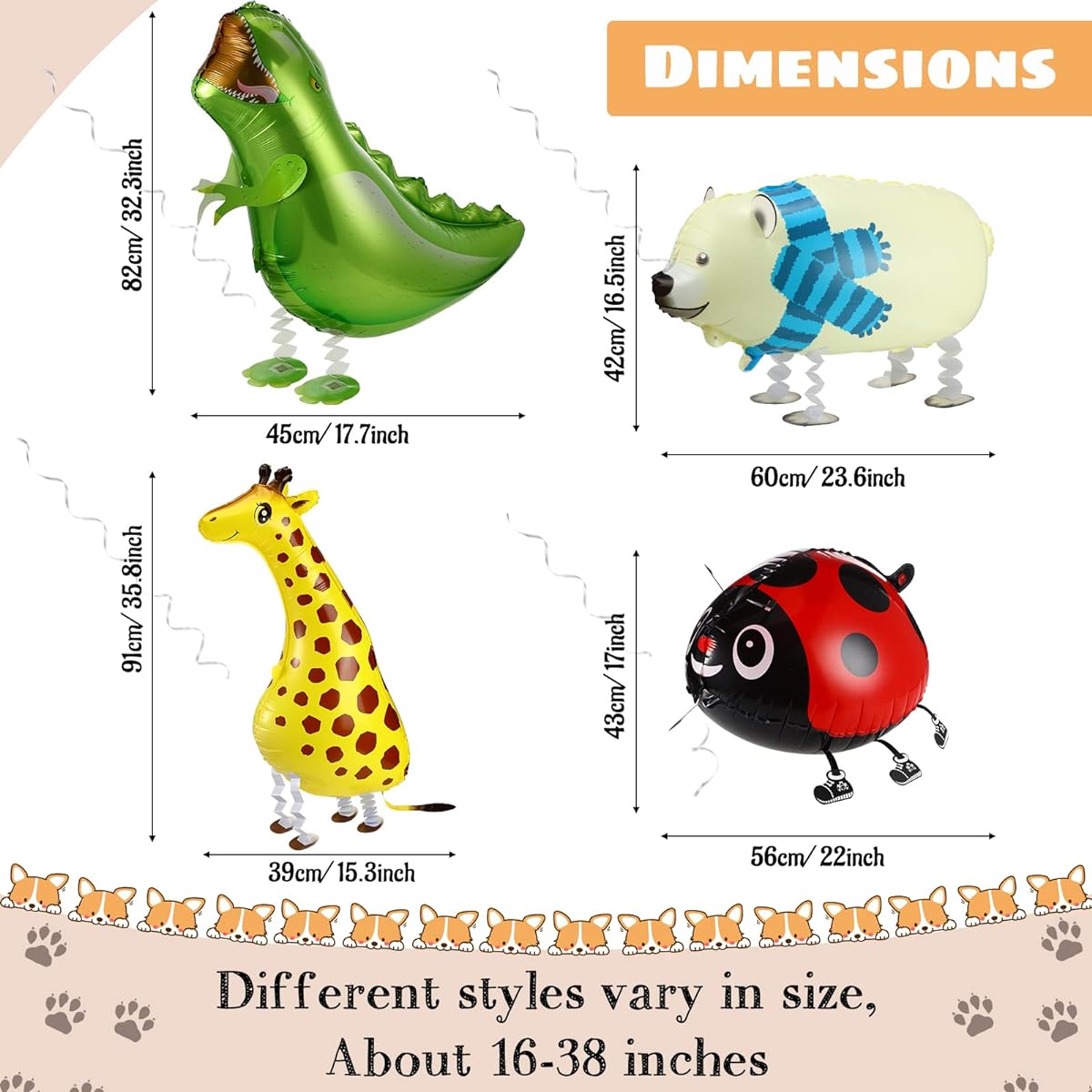 40pcs Walking Animal Balloons Mylar Dog Dinosaur Cow Balloon Farm Animal Balloon Animal Theme Birthday Party Decoration Kids Party Supplies