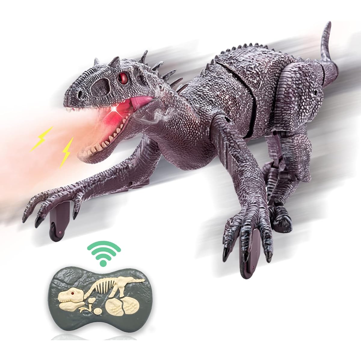 Nikodocr 8 Channel Remote Control Dinosaur Toy, Big Electric RC Walking Dinosaur Robot Toy with Water Mist, Flashing Lights, Roaring Sound, Powered by Rechargeable Battery for Kids Boys Girls (Red)