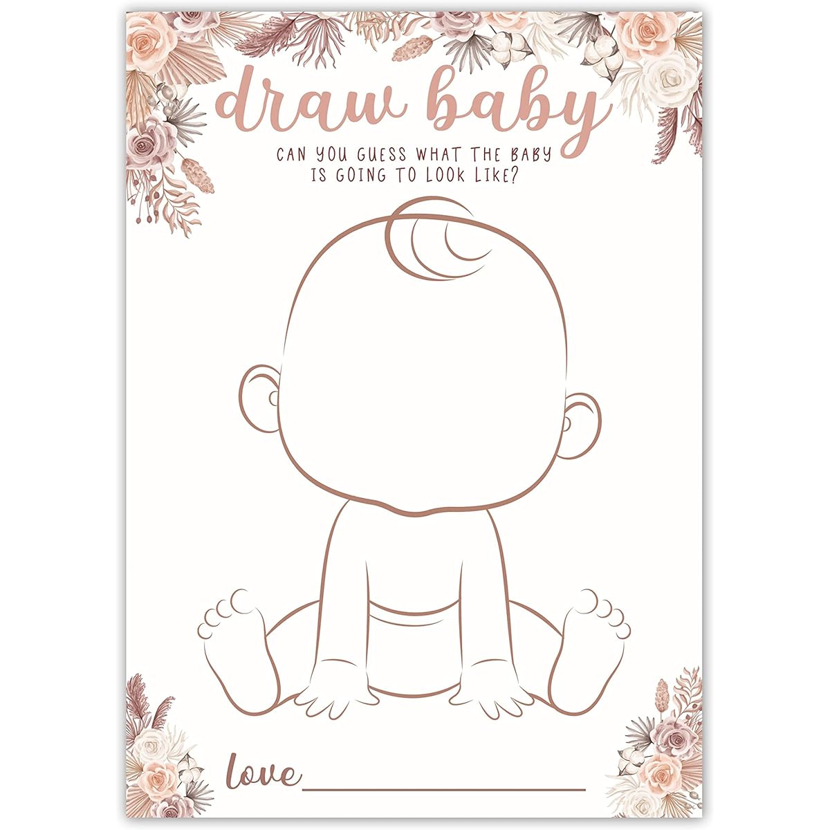 Baby Shower Games, Boy or Girl Gender Reveal Party Games - Baby Shower Party Activities Supplies - Can You Guess What the Baby is Looking at? Boho Floral Theme 30 Sheets/drawbaby-005
