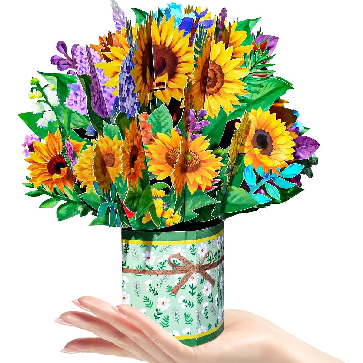 CNLITIHEKA Paper Flower Bouquet Greeting Cards 3D Pop Up Christmas Cards with Envelopes (Sunflower)