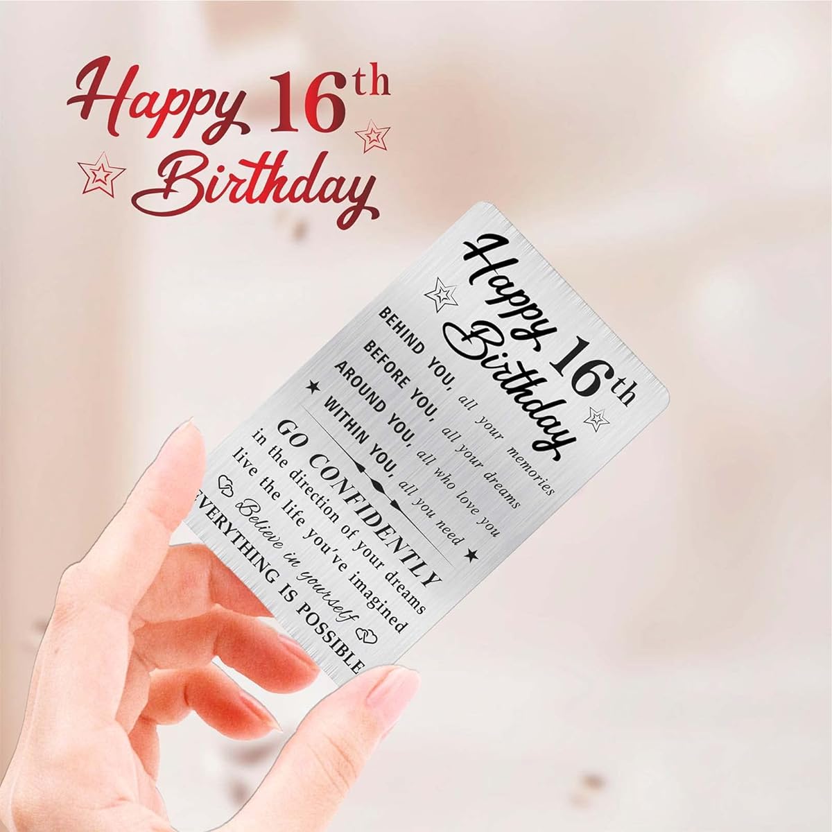 MOQIYXL 16th Birthday Cards for Boys and Girls, Small Engraved Wallet Cards for 16th Birthday Gifts