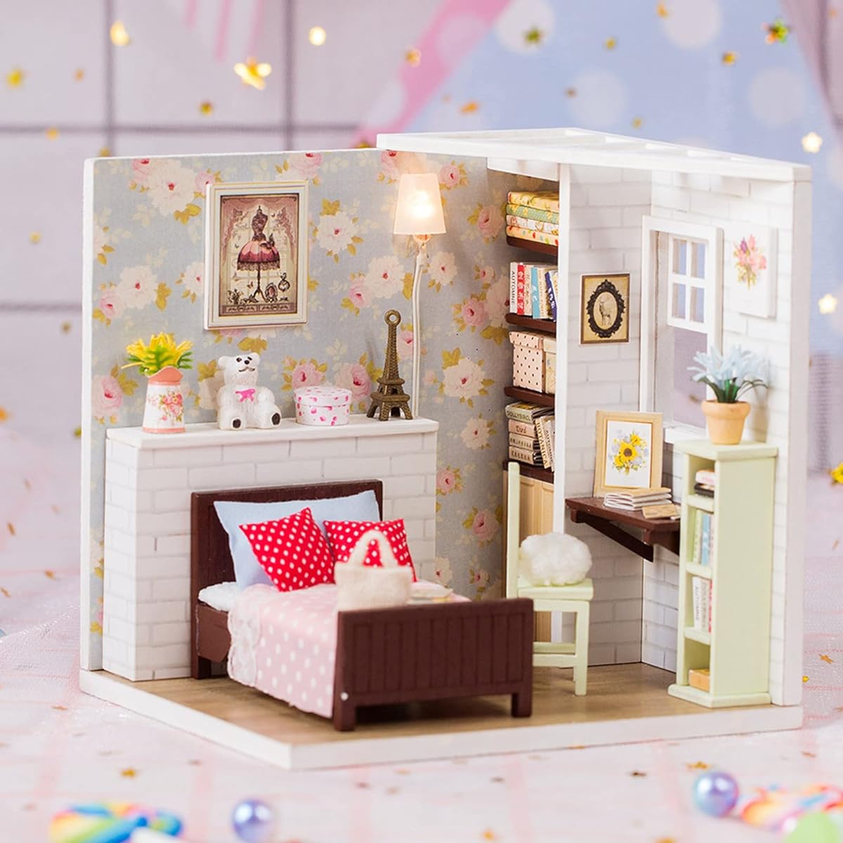 Natudeco DIY Miniature Dollhouse Kit Mini House Making Kit House Building Model Toys for Bedroom Living Room Office Decoration