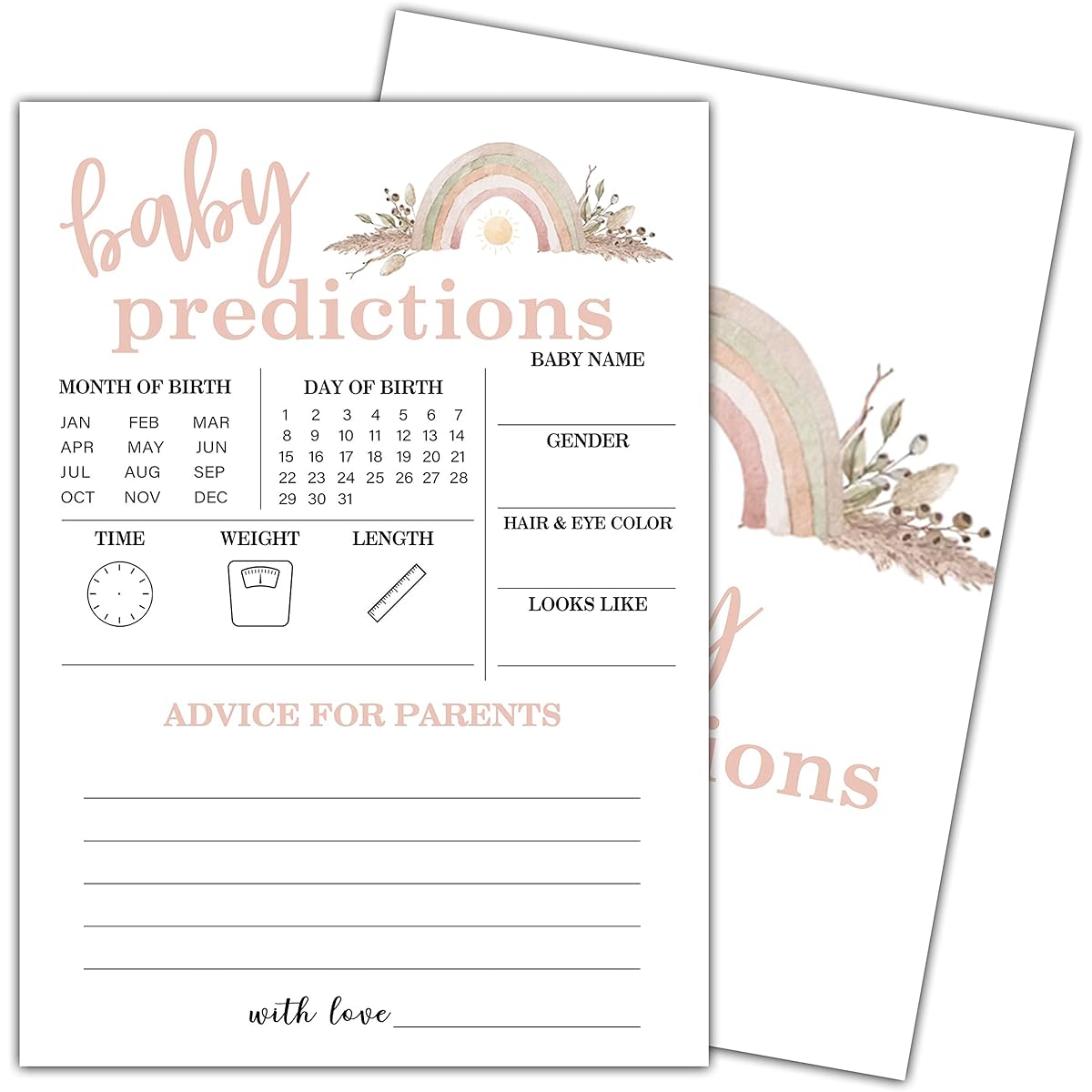 Baby predictions Baby Shower, Rainbow Predict Newborn Kids Game, New Parent Message Advice Book Mommy Daddy to Be Keepsake Party Favors Supplies Decorations - 30 Game Cards (bb001-yx16)