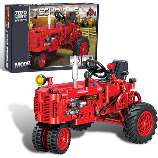 A XINAO TOYS Building Blocks 1/12 Red Classic Tractor Farm Toy Building Set Toy Gift for 6 7 8 9 10 11 12 Year Old Kids Shifting Mechanism Steering Mechanism