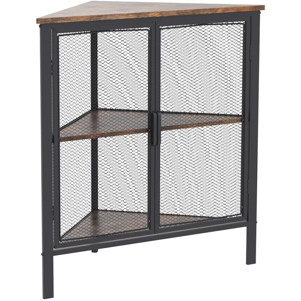 VECELO Corner Rack Corner Shelf with Door Corner Shelf Bookshelf Storage Rack Shelf Brown Width 51.5cm x Depth 51.5cm x Height 70cm Stylish Easy to Assemble Scandinavian Style Space Saving [Authorized Japanese Import]