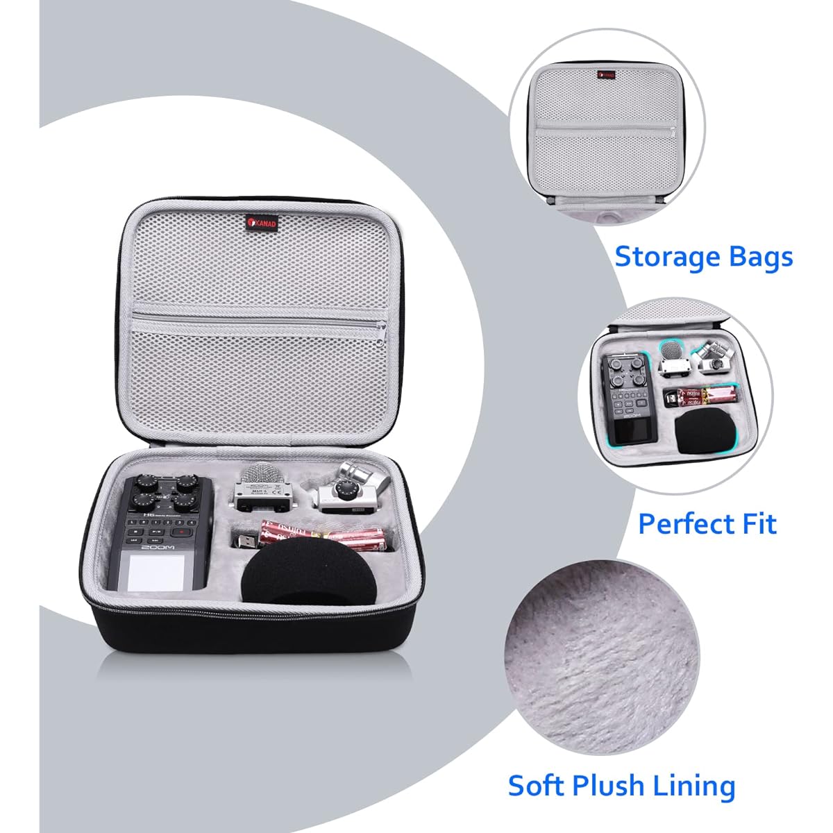 XANAD Hard Case Fits Charger, Cables and Other Accessories for Zoom H6 Six Track Portable Recorder