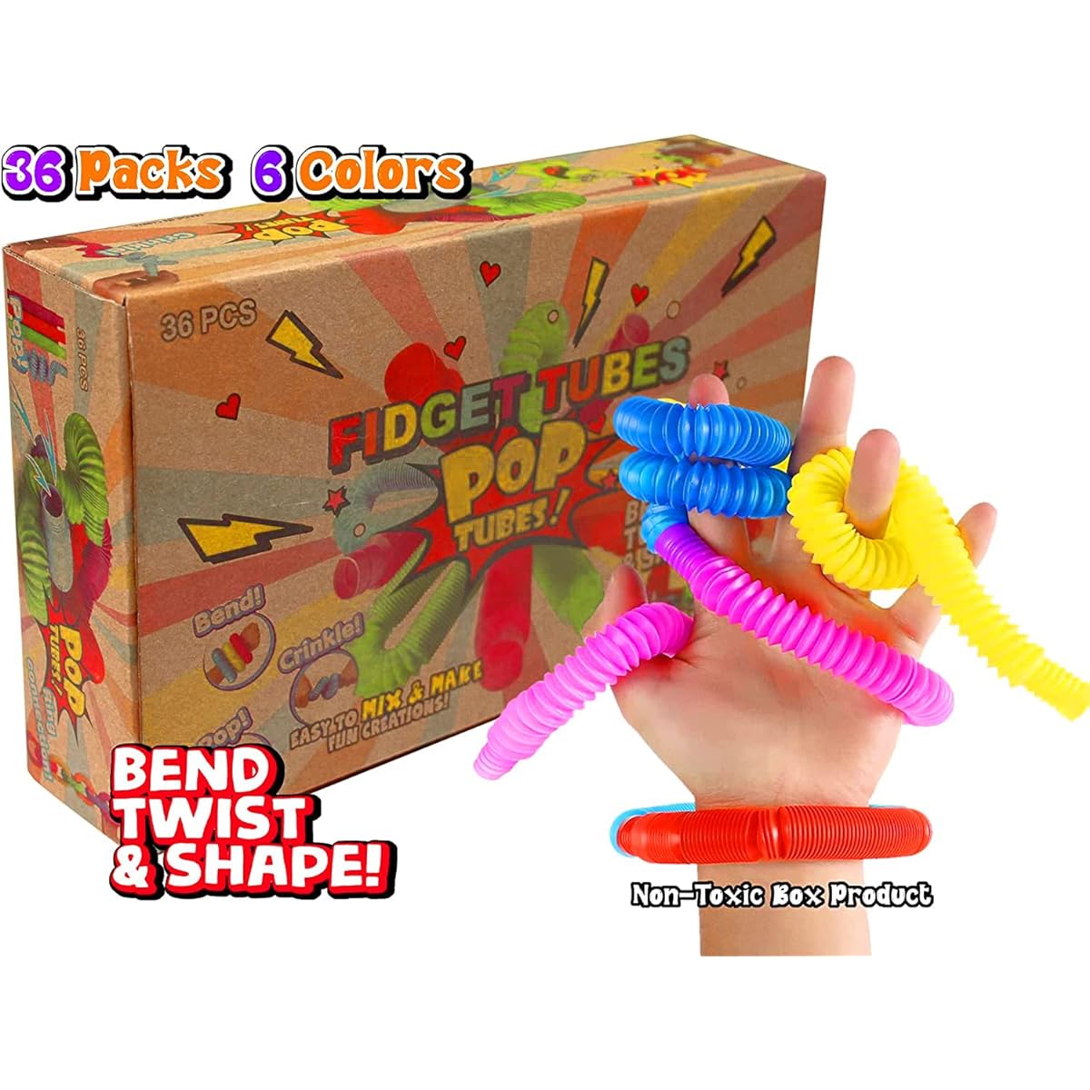 Funny 36 Pack Small Pop Tubes Sensory Toys Fine Motor Skills Toddler Toys ADHD & Autism Fidget Toys Preschool Gift Ideas Unique Boys and Girls Presents Great Gifts for Preschool Boys and Girls