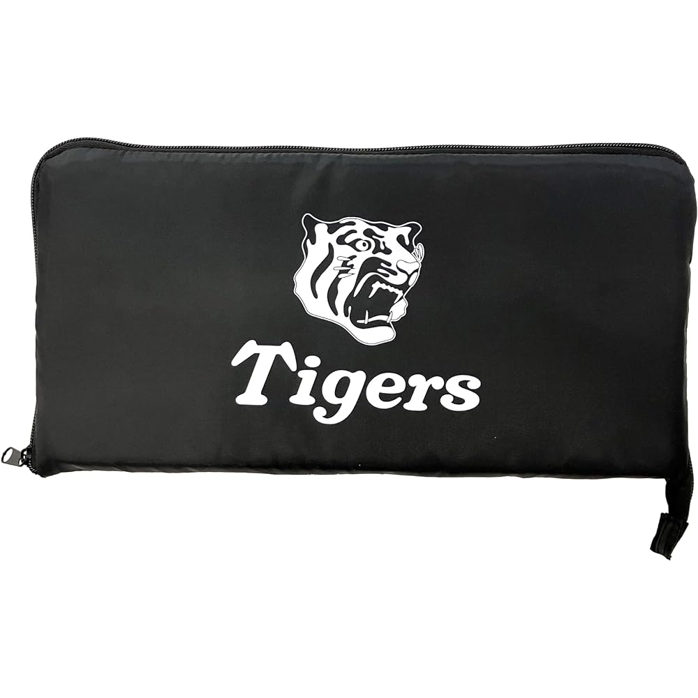 Hanshin Tigers Folding Cushion Stadium Cushion Lightweight Portable Butt Mat Cushion Luggage Holder Cushion with Foot Net Hanshin Tigers Ver. Seat Cushion Watching Sports Black Polyester 34 x 17cm